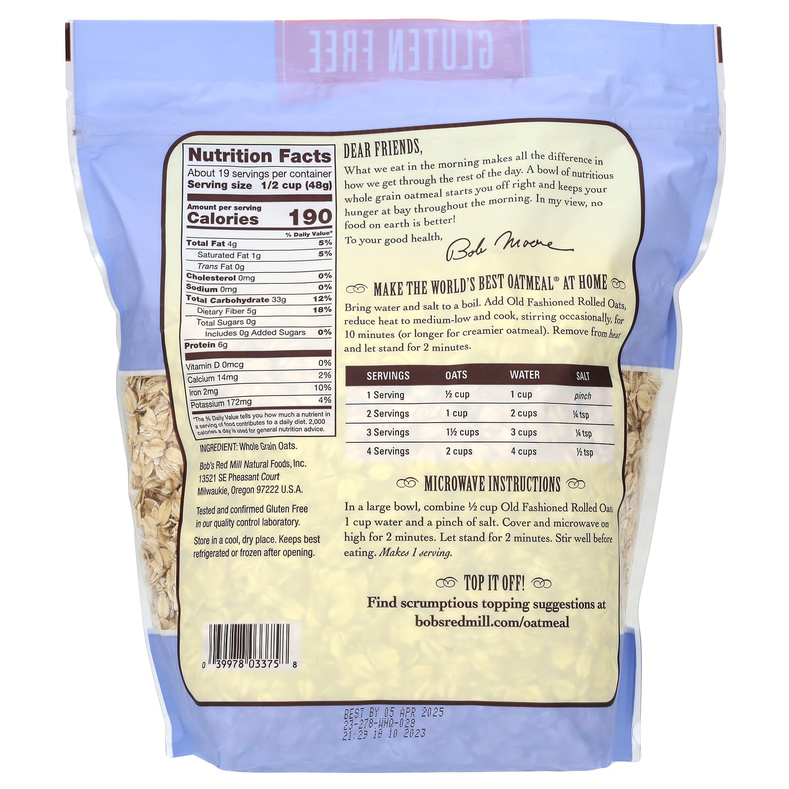 Old Fashioned Rolled Oats, Whole Grain, Gluten Free, 32 oz (907 g)