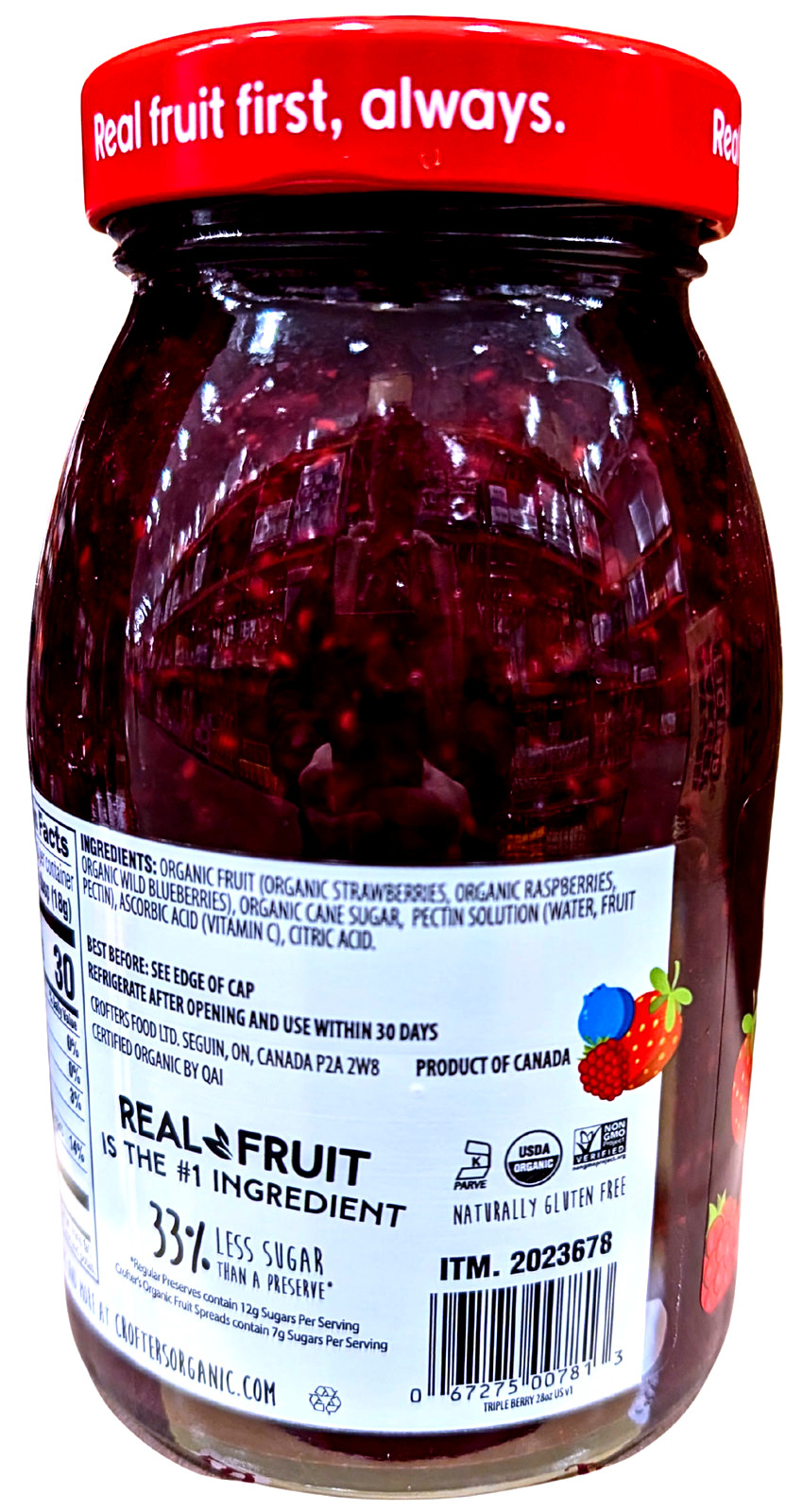 Crofter’s Organic Triple Berry Jam & Jelly Fruit Spread 28 Oz EXP 05/2027