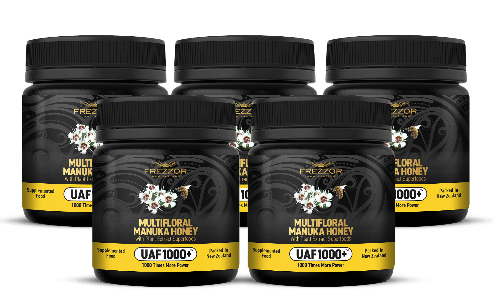 FREZZOR NEW ZEALAND MULTIFLORAL MANUKA HONEY Cold & Flu Symptom Relief 5 Jars