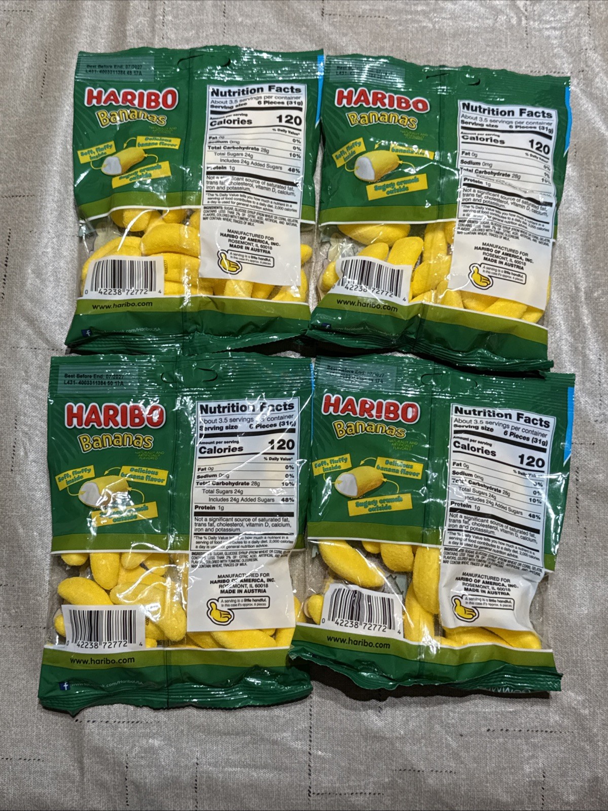 Haribold Banana Crunchy Outside Soft Inside 4 Bags 4oz Each Bag