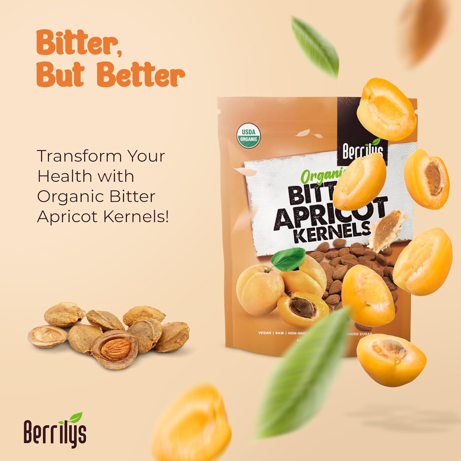 Organic Apricot Seeds Organic Bitter Apricot Kernels, Non-Gmo Vegan Apricot Seed