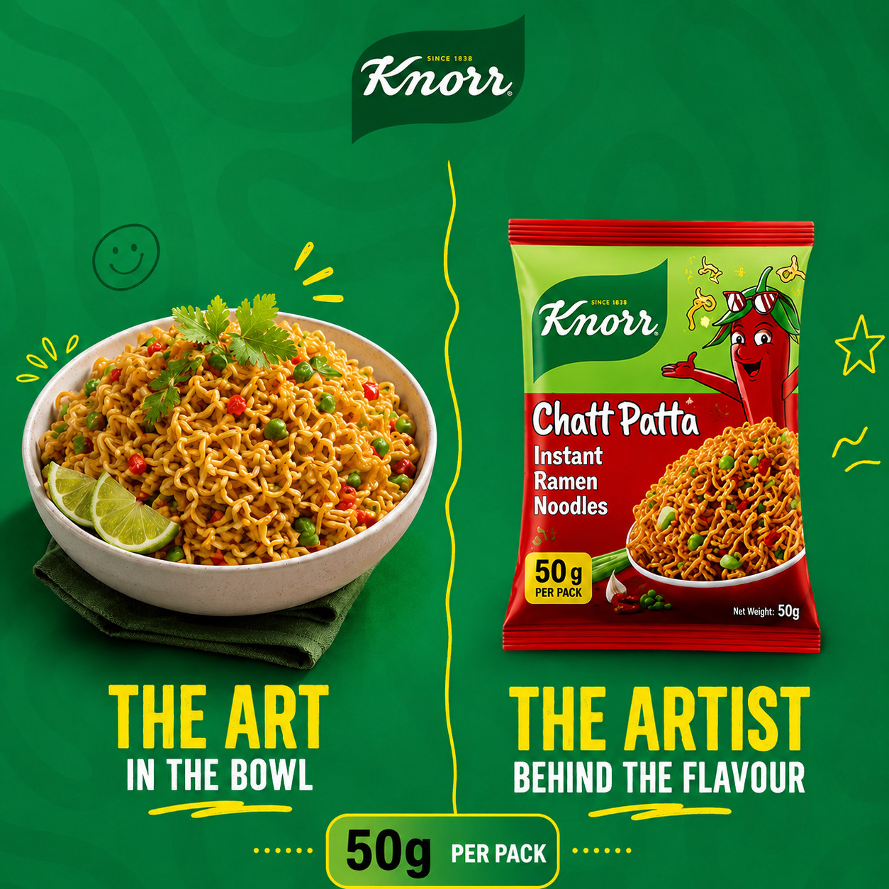Pack of 3 Knorr Chatt Patta Instant Noodles 50g Halal Tangy Spicy Snack