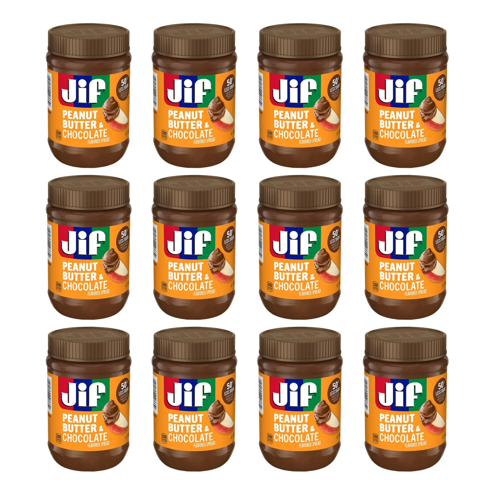 Jif Peanut Butter & Chocolate, Less Sugar, Thick & Creamy 15 Ounce (pack of 12)