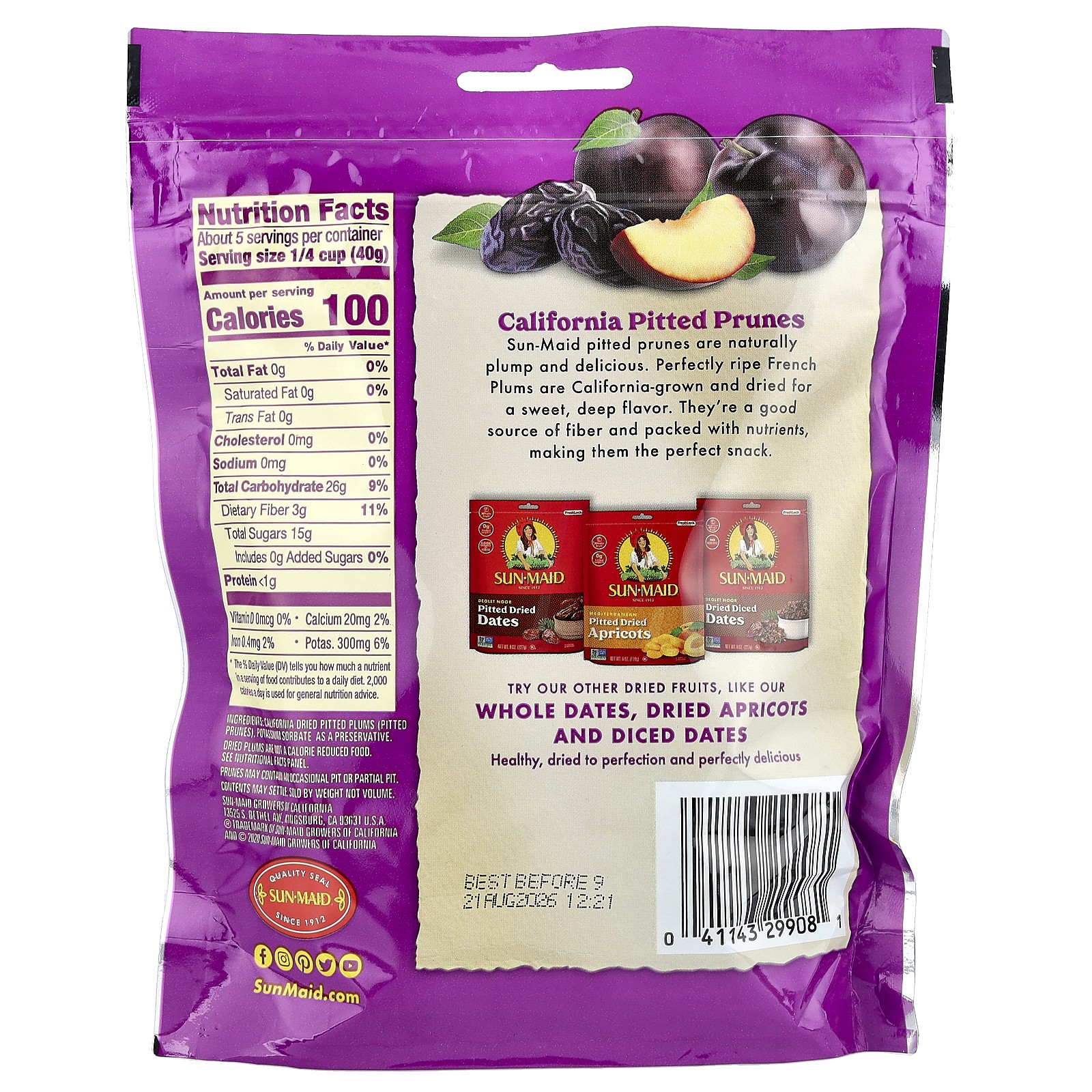 California Whole Pitted Prunes, Dried Plums, 7 oz (198 g)