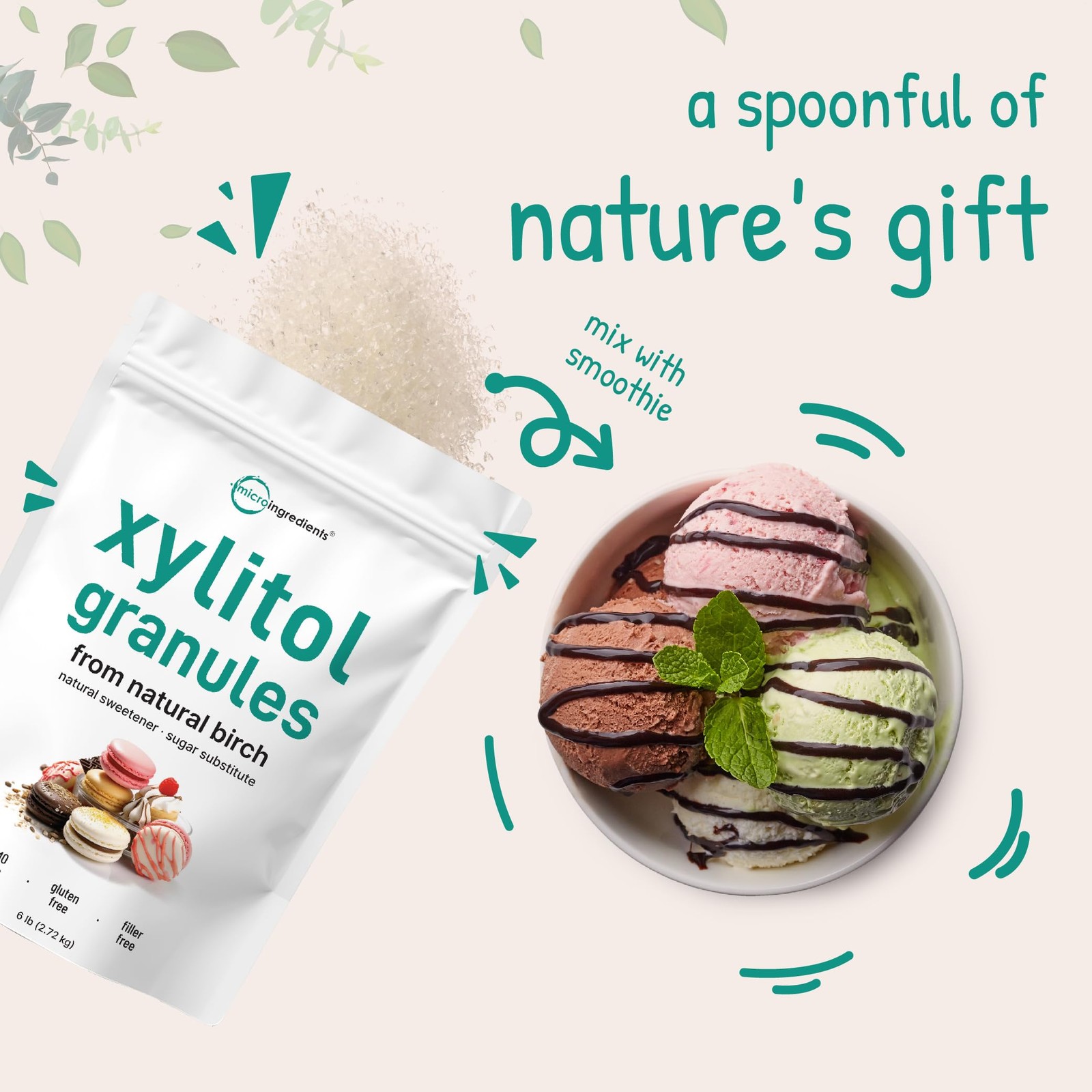Xylitol Sweetener 6 Pounds Natural Sweetener 1:1 Sugar Substitute Low Calorie
