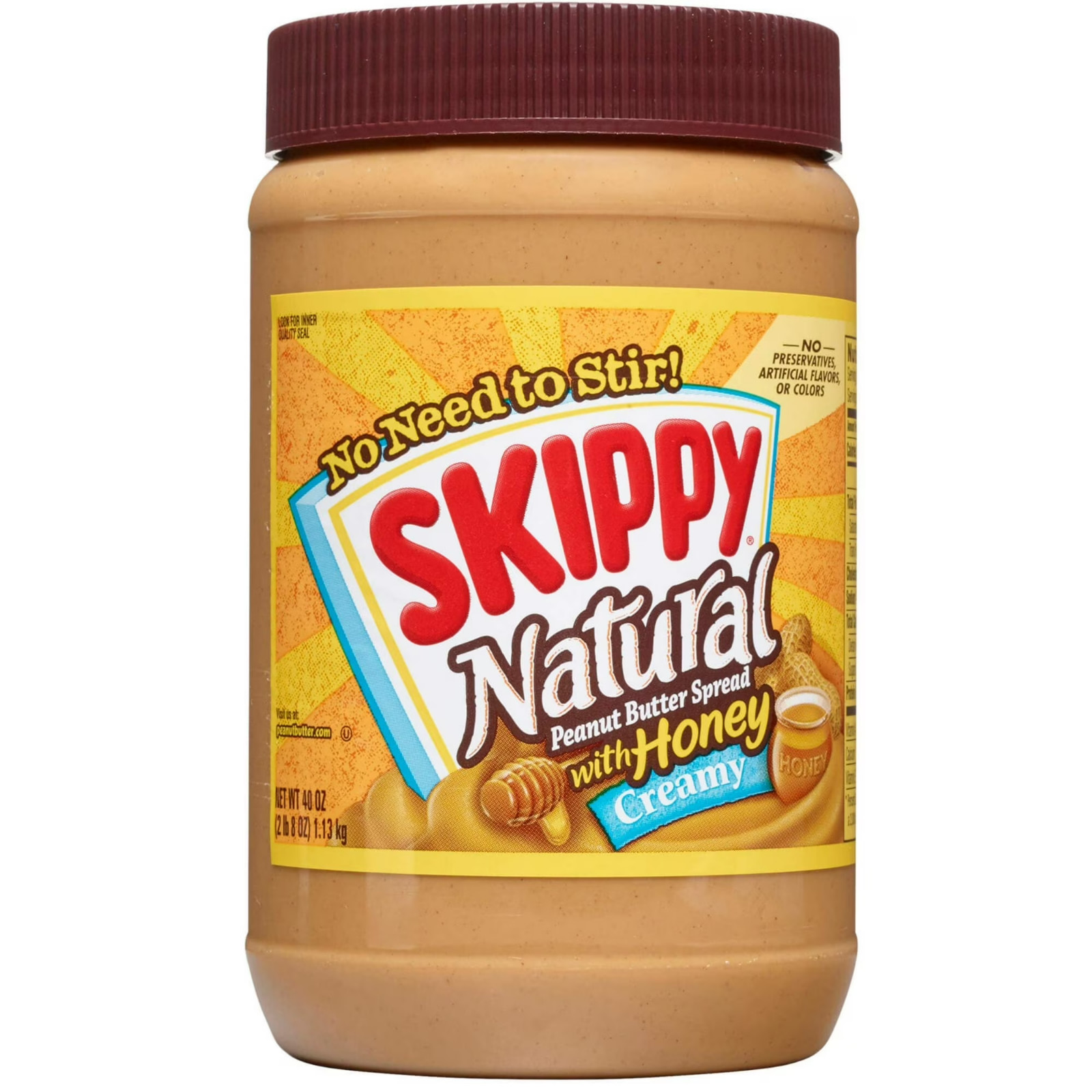 SKIPPY Natural Creamy Peanut Butter Spread with Honey, 40 oz