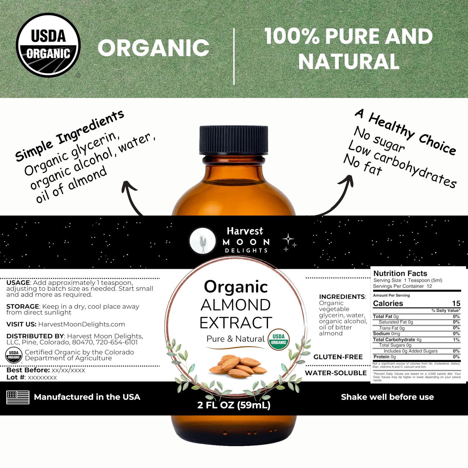 Organic Almond Extract for Baking, Drinks, Ice Cream and Candy – 2 Oz – – Alm…