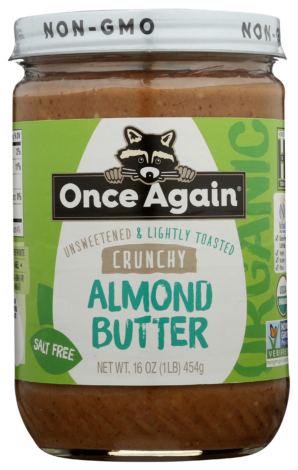 Once Again Organic Crunchy Almond Butter, 16oz Lightly Toasted Salt Free, U…