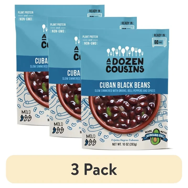 3 Pack A Dozen Cousins Cuban Black Beans Vegan Gluten Free Microwaveable 10oz