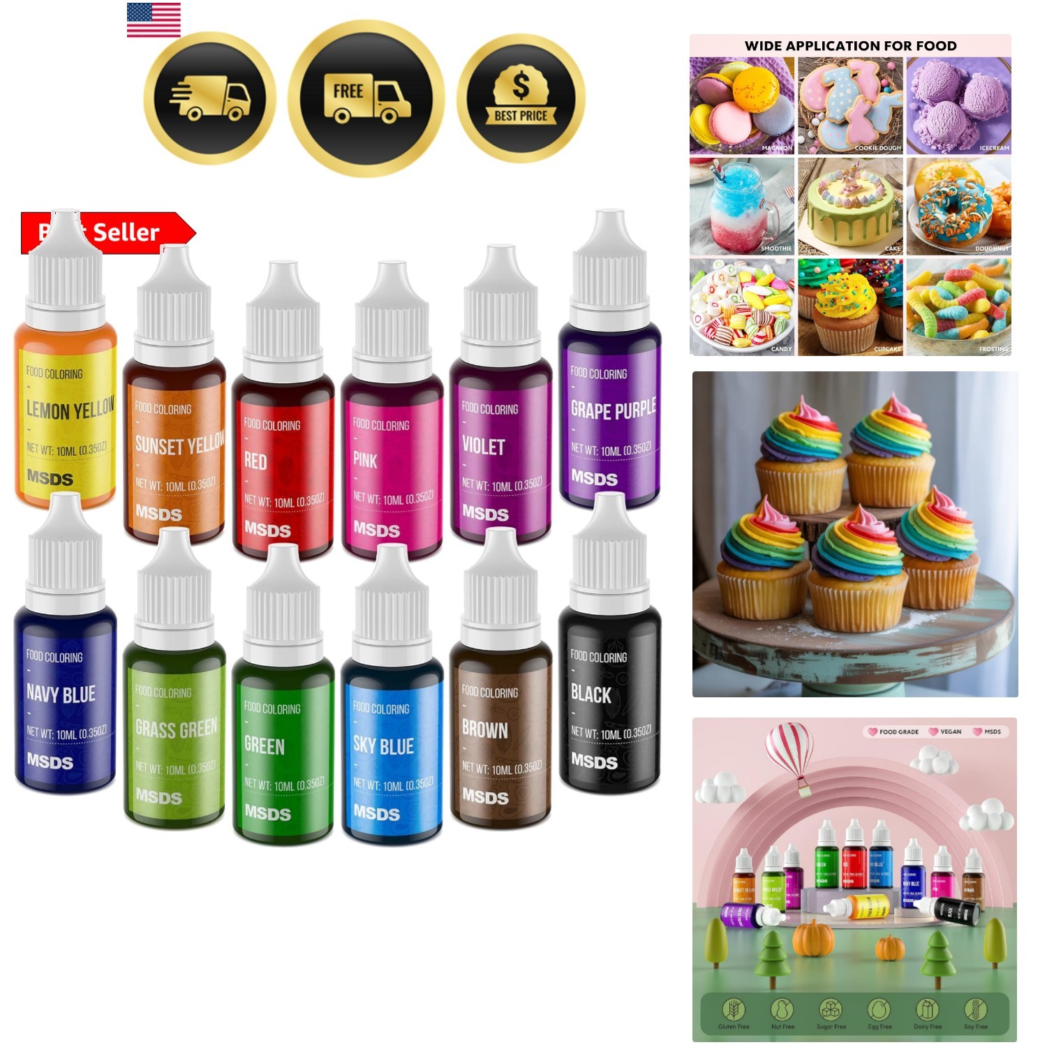 Food Coloring Set – 12 Color Food Grade Vibrant Food Dye Tasteless Liquid Col…
