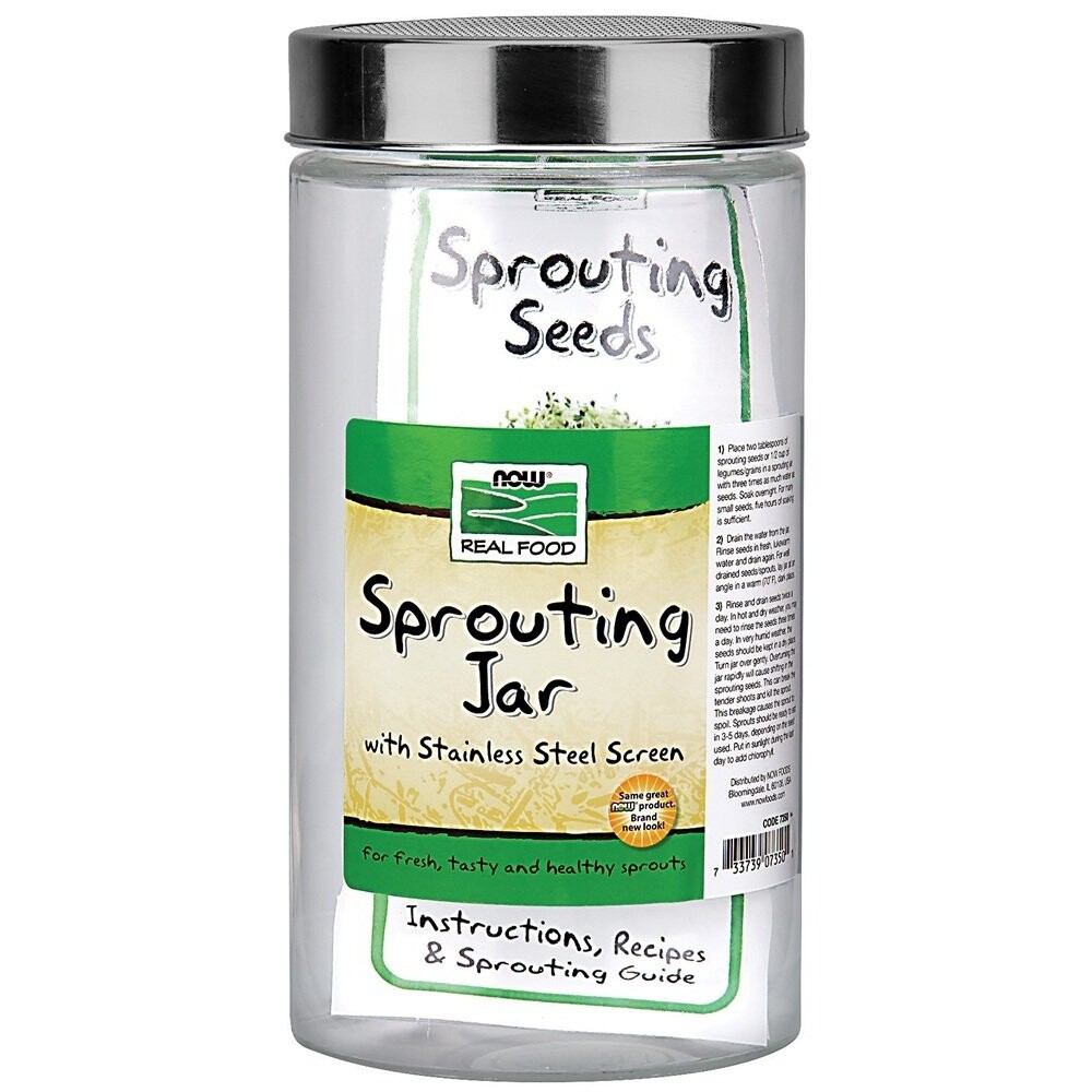 NOW Foods Sprouting Jar with Stainless Steel Screen, 64 Ounces