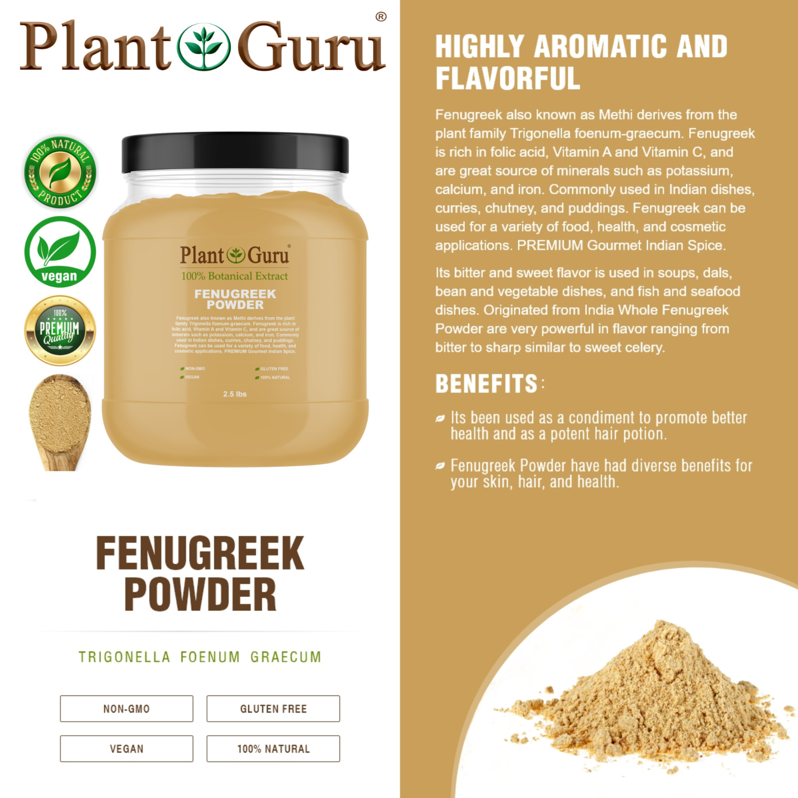 Fenugreek Seed Powder 2.5 lbs. Jar Ground Methi Trigonella Foenum Graecum Bulk