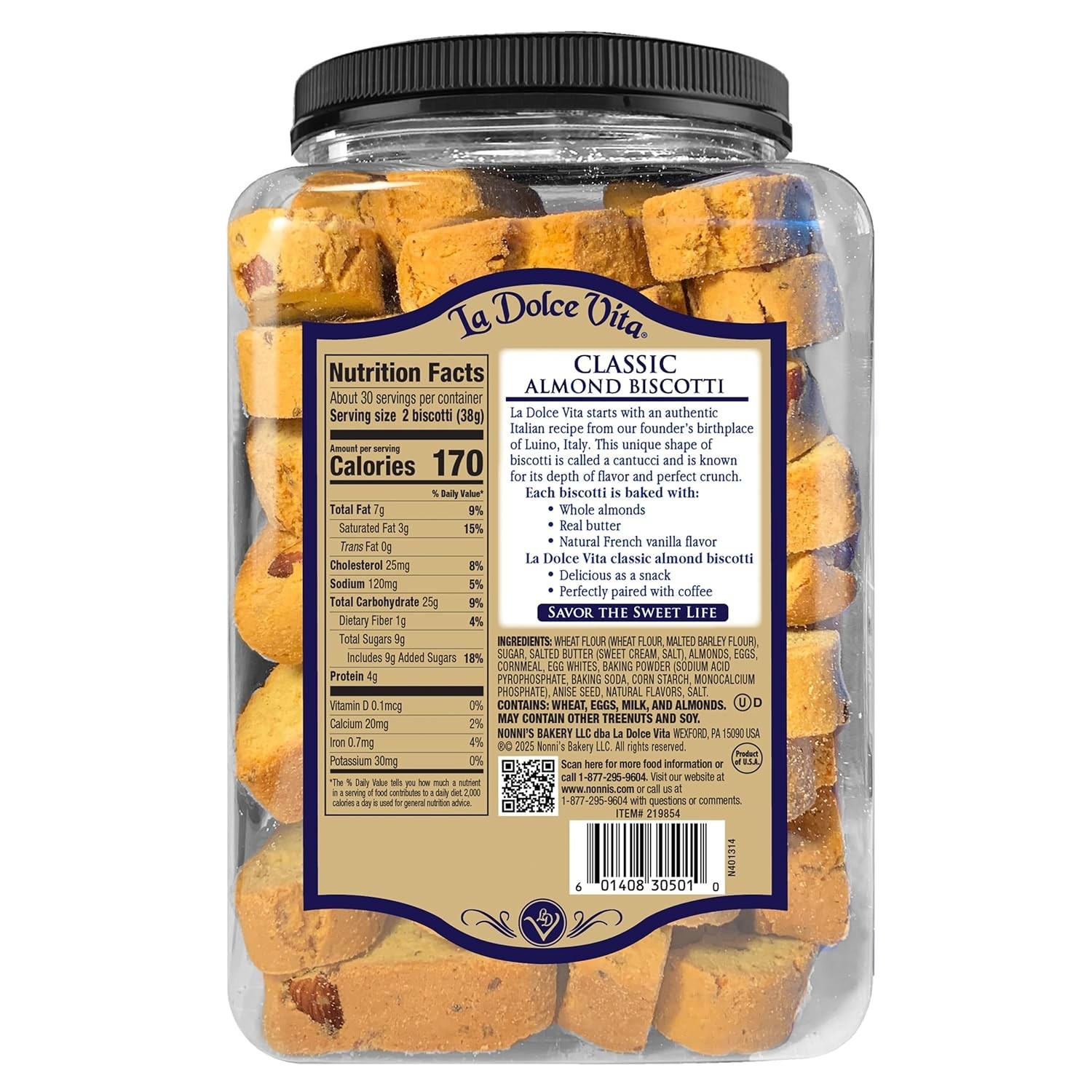 Fresh Classic Almond Biscotti – Ideal 40 oz. Jar for Tea and Coffee Lovers