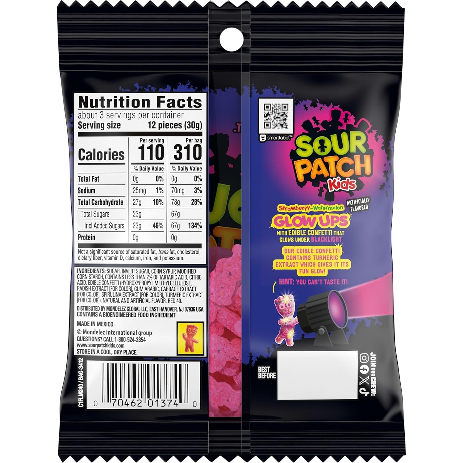 12x Bags Sour Patch Glow Ups Strawberry-Watermelon Soft & Chewy Candy – 3.08oz