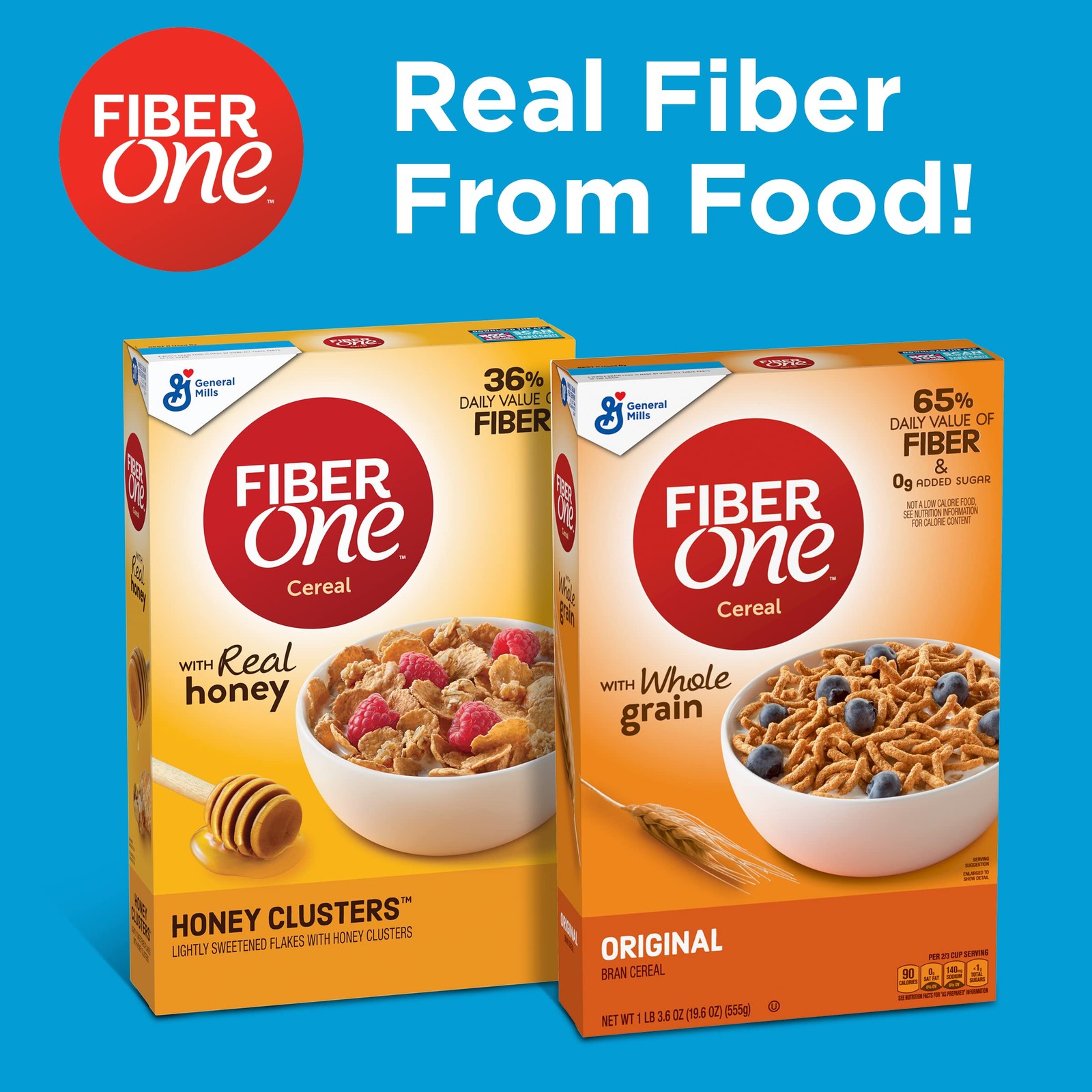 High Fiber Cereal Original Bran Whole Grain Breakfast Snack 19.6 oz