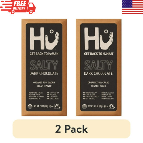 Hu Salty Dark Chocolate Bar 2.1 oz Organic Fairtrade Dark Chocolate 2 Pack