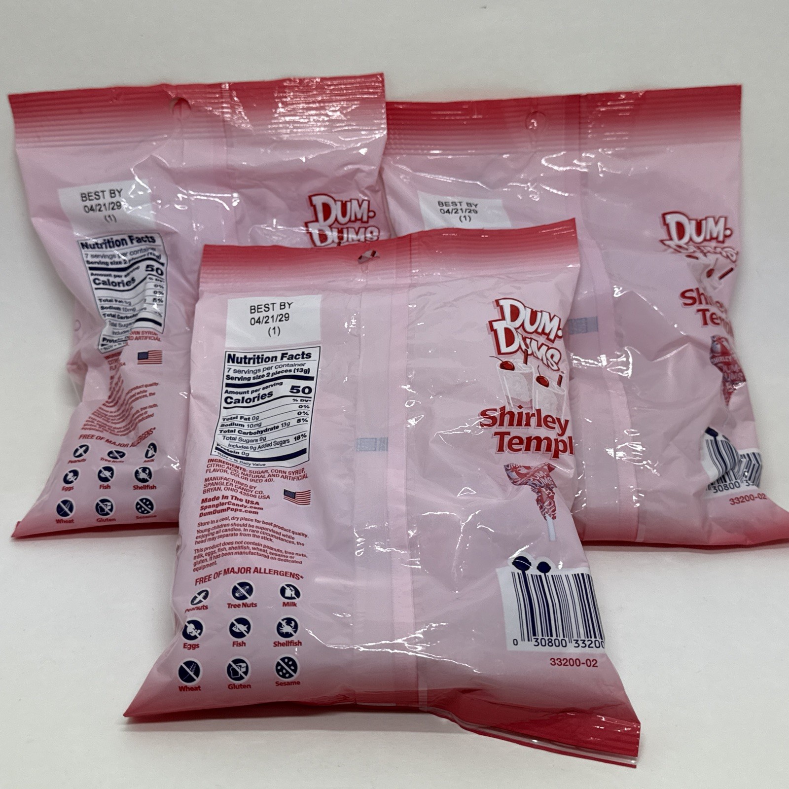 (3) Dum-Dums Shirley Temple Flavored Lollipops 3.5 Oz Each Bags Cherry Pops