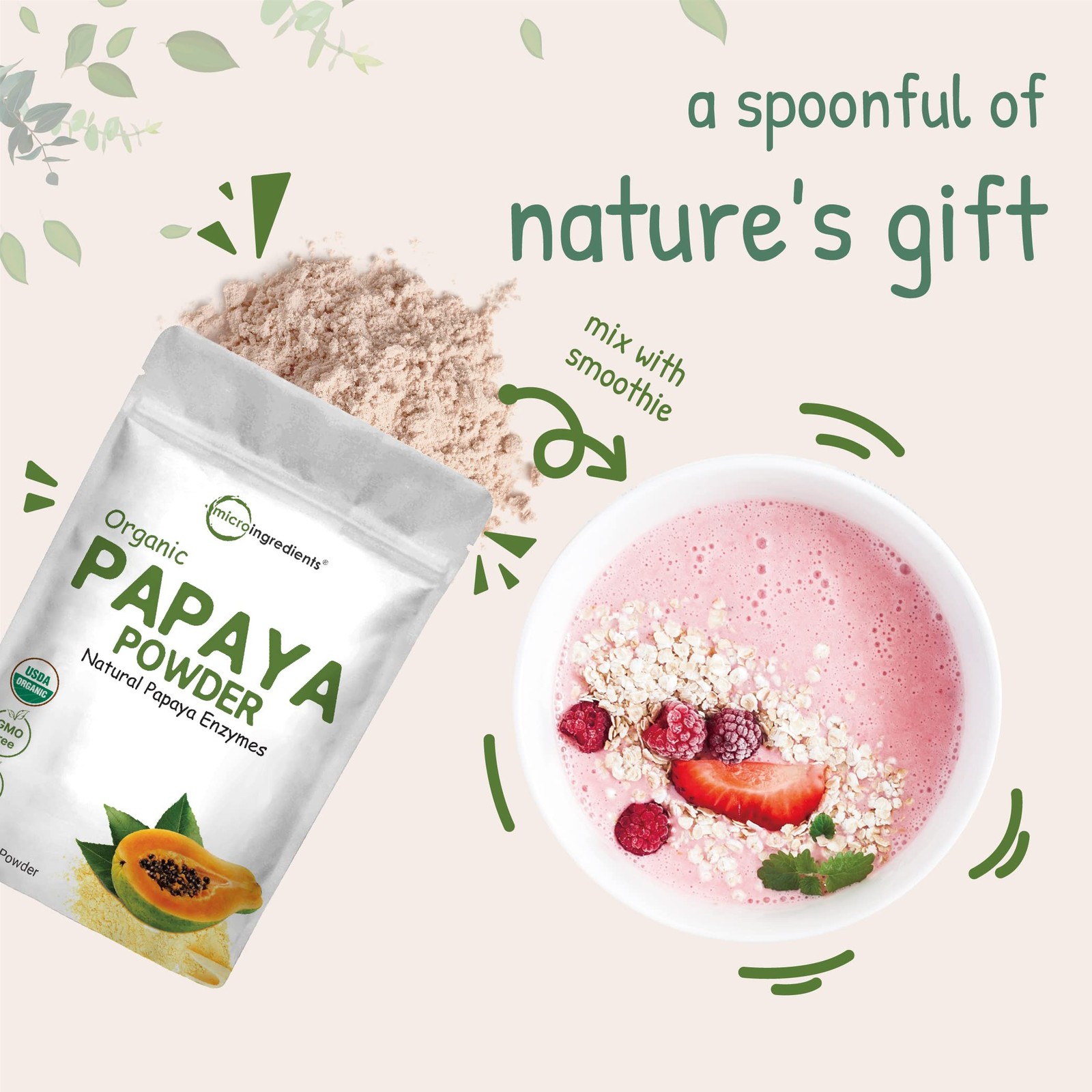 Micro Ingredients Organic Papaya Fruit Powder, 8 Ounce, 8 Ounce (Pack of 1)