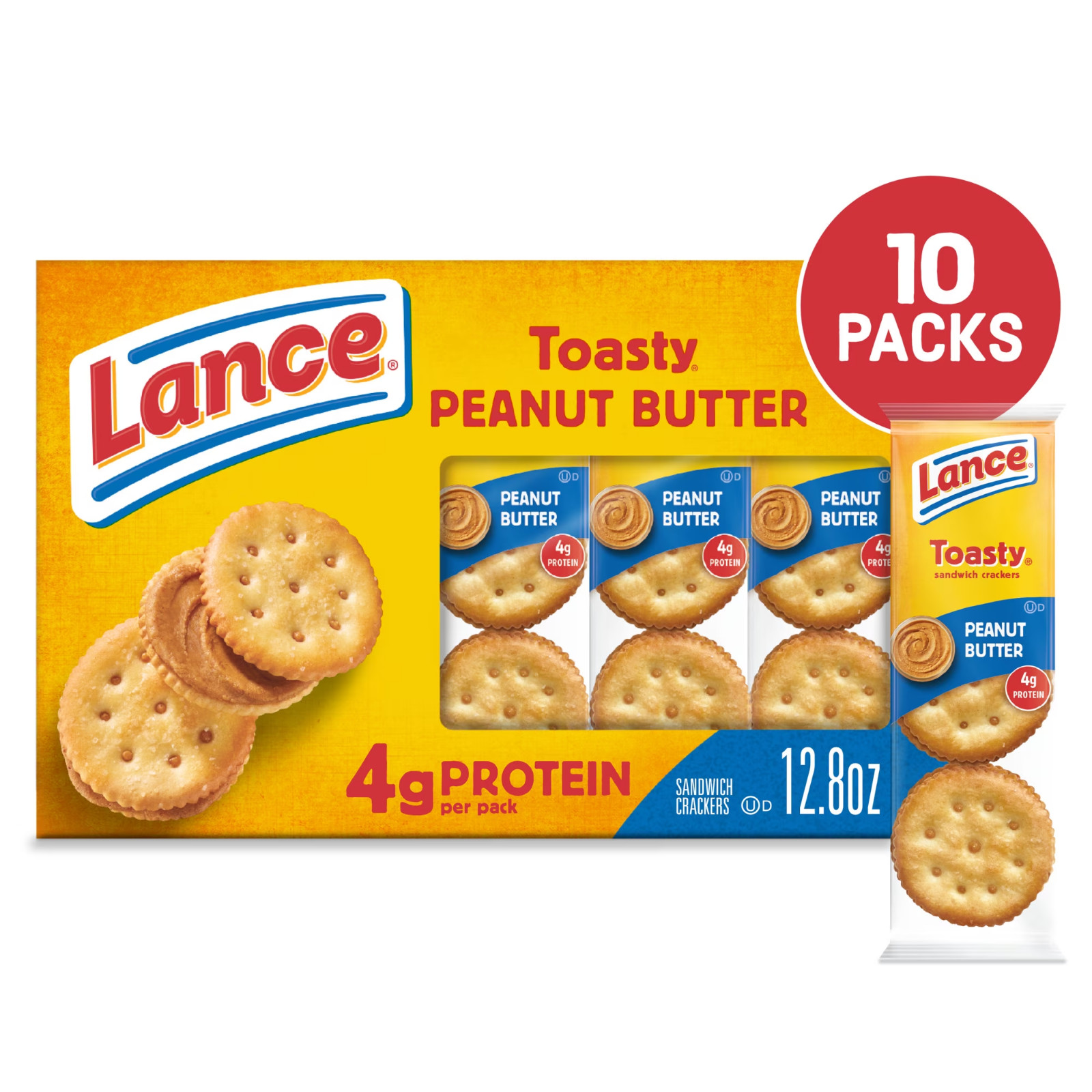 Lance Sandwich Crackers, Toasty Peanut Butter, 10 Individually Wrapped Packs, 6