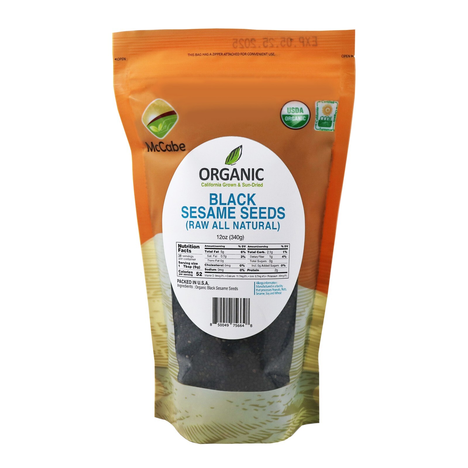 McCabe ORGANIC Black Sesame Seed, 12oz, USDA Organic Certified