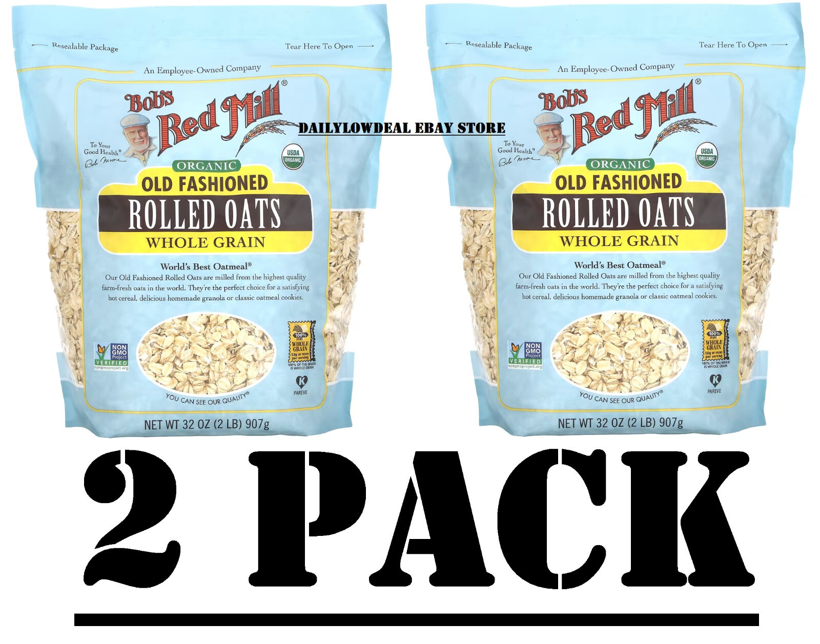 2 PACK – Bob’s Red Mill Organic Old Fashioned Rolled Oats 32 oz Pkg