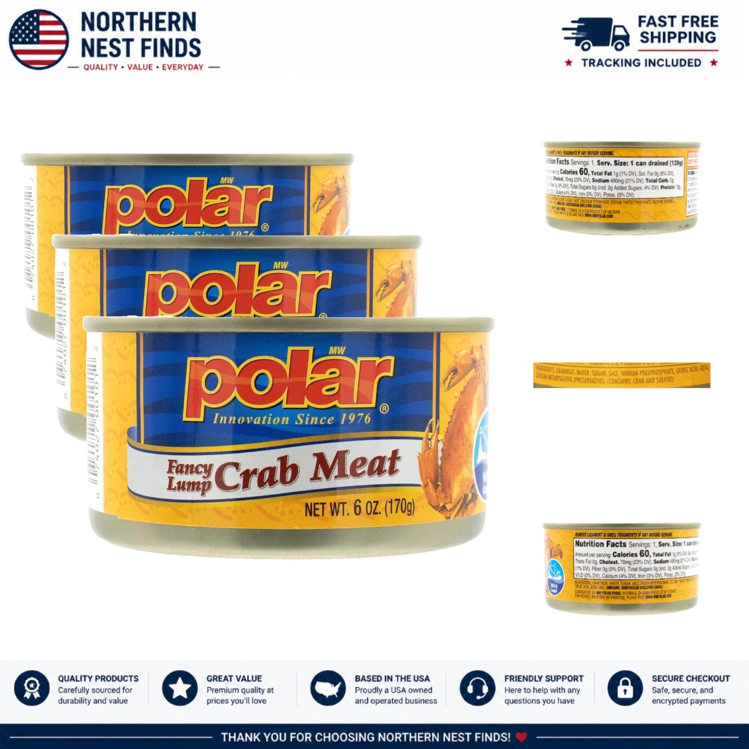 Ready-to-Eat Fancy Lump Crab Meat – Wild Caught & High Protein (15 oz Total)