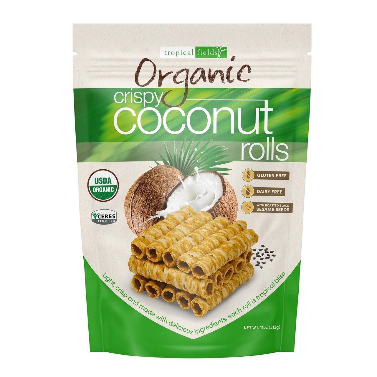 3 Packs Tropical Fields Organic Crispy Coconut Rolls 11 OZ Each Pack