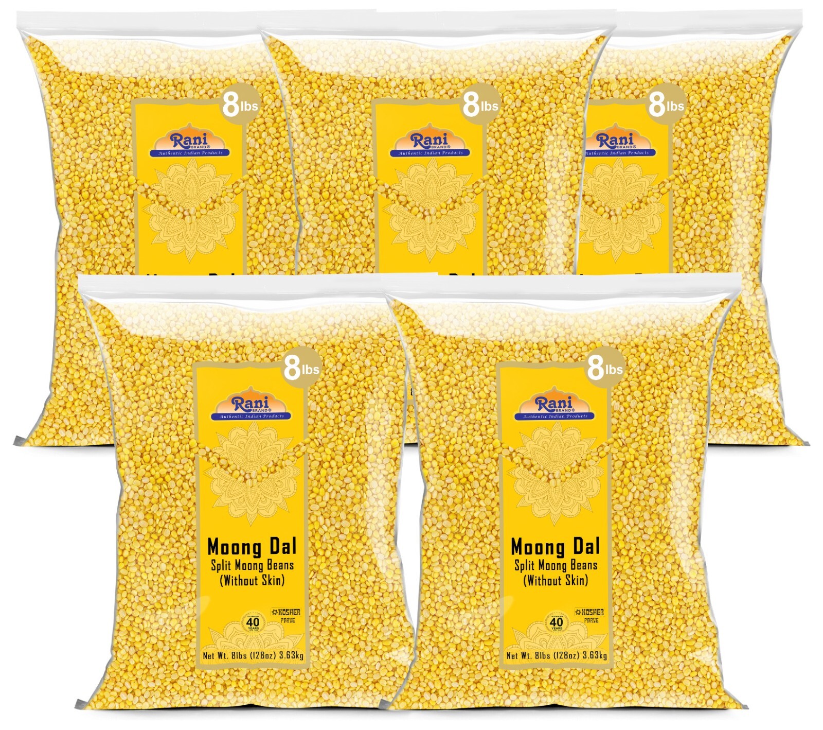 Rani Moong Dal (Split Mung Beans without skin) Lentils Indian 5 x 8lbs (40lbs)