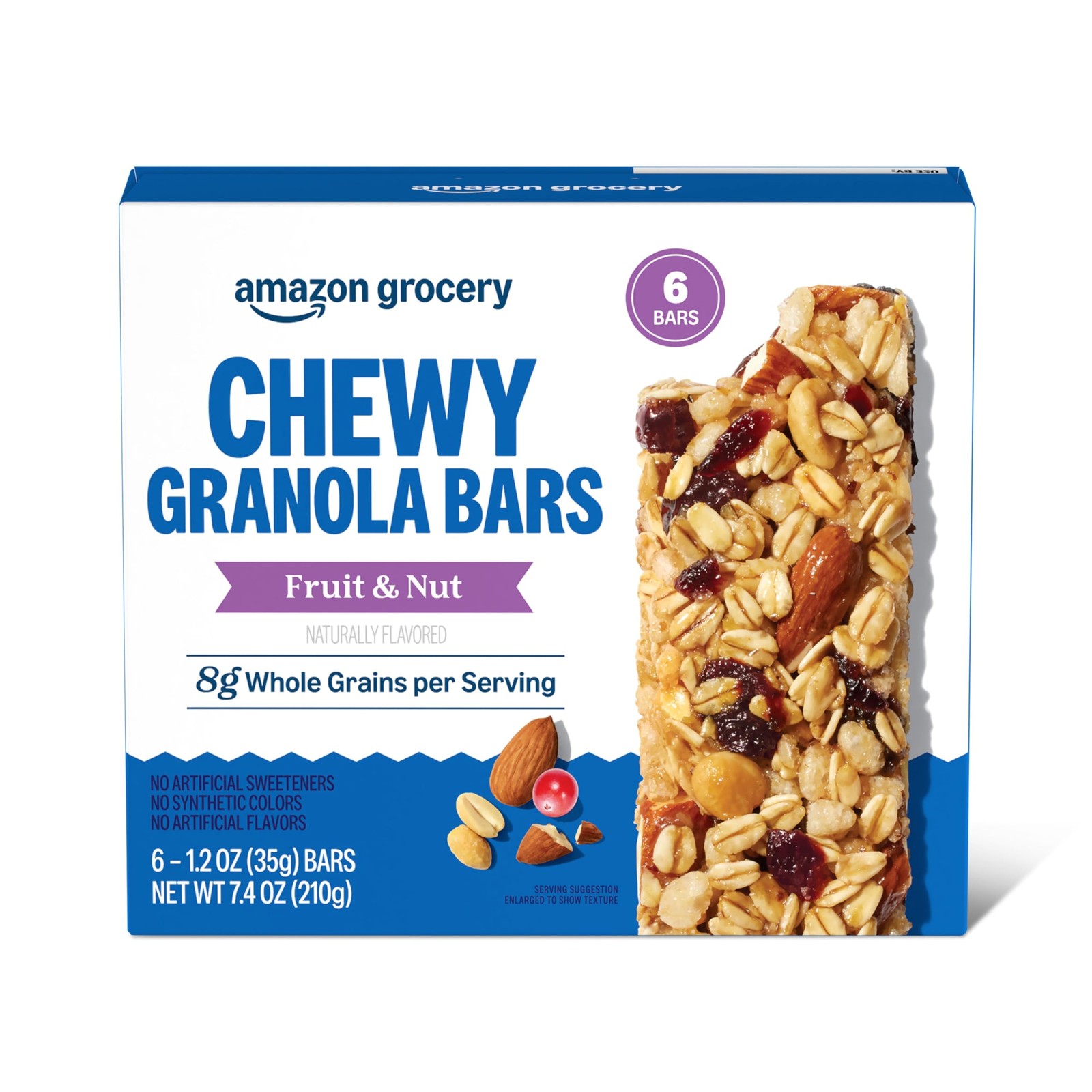 Amazon Grocery, Fruit & Nut Chewy 6 Count (Pack of 1), Brown, Red, Green
