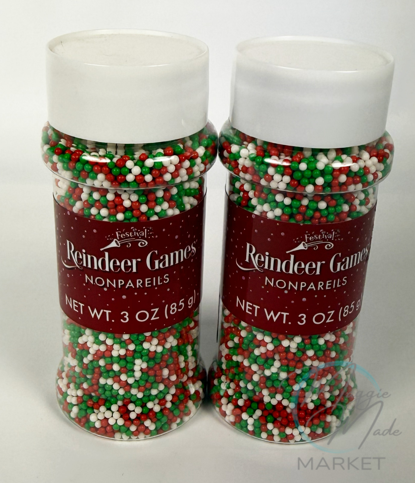 New Lot of 2 Reindeer Games Nonpareils Christmas Sprinkles Baking Decor