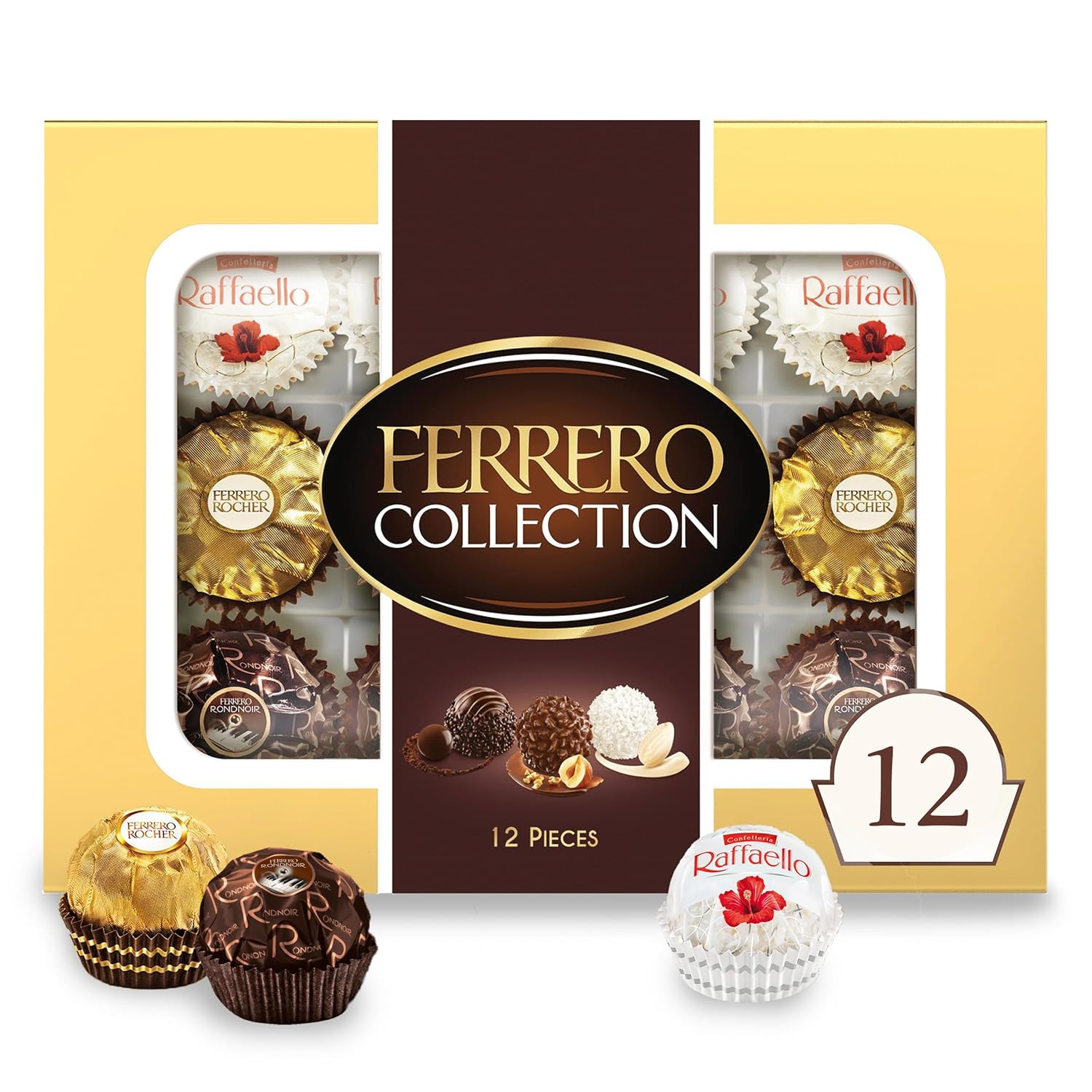 Collection Gourmet Gift Box, 12 Assorted Confections with Hazelnut, Dark Chocola