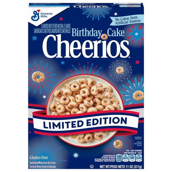 General Mills 11 oz BIRTHDAY CAKE Cheerios America USA Limited Edition BB 3/2027