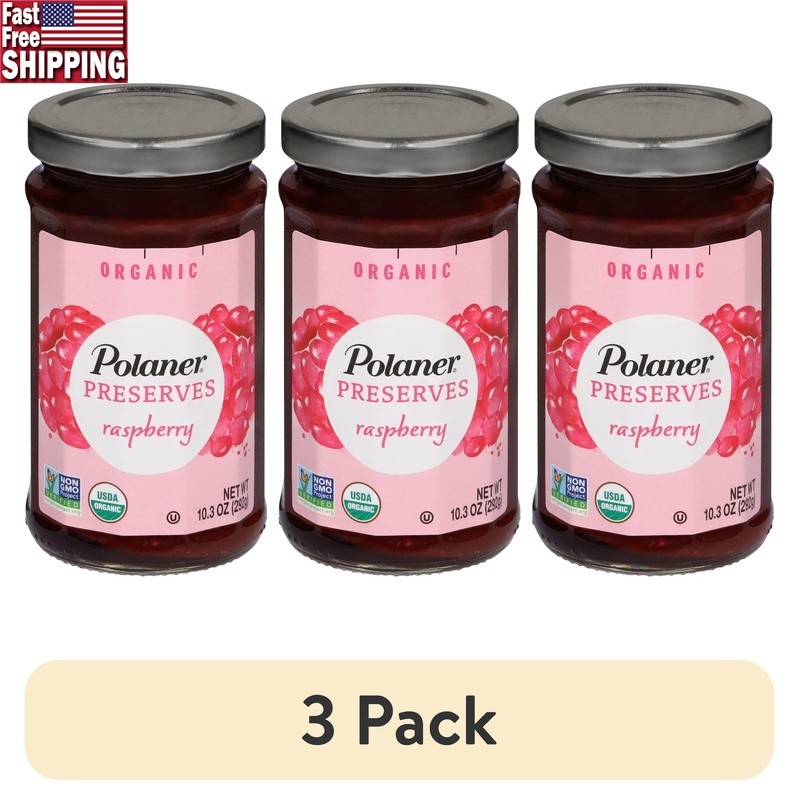 Organic Raspberry Preserves 3 Pack Non-GMO Fruit Spread Jars Breakfast Snack New