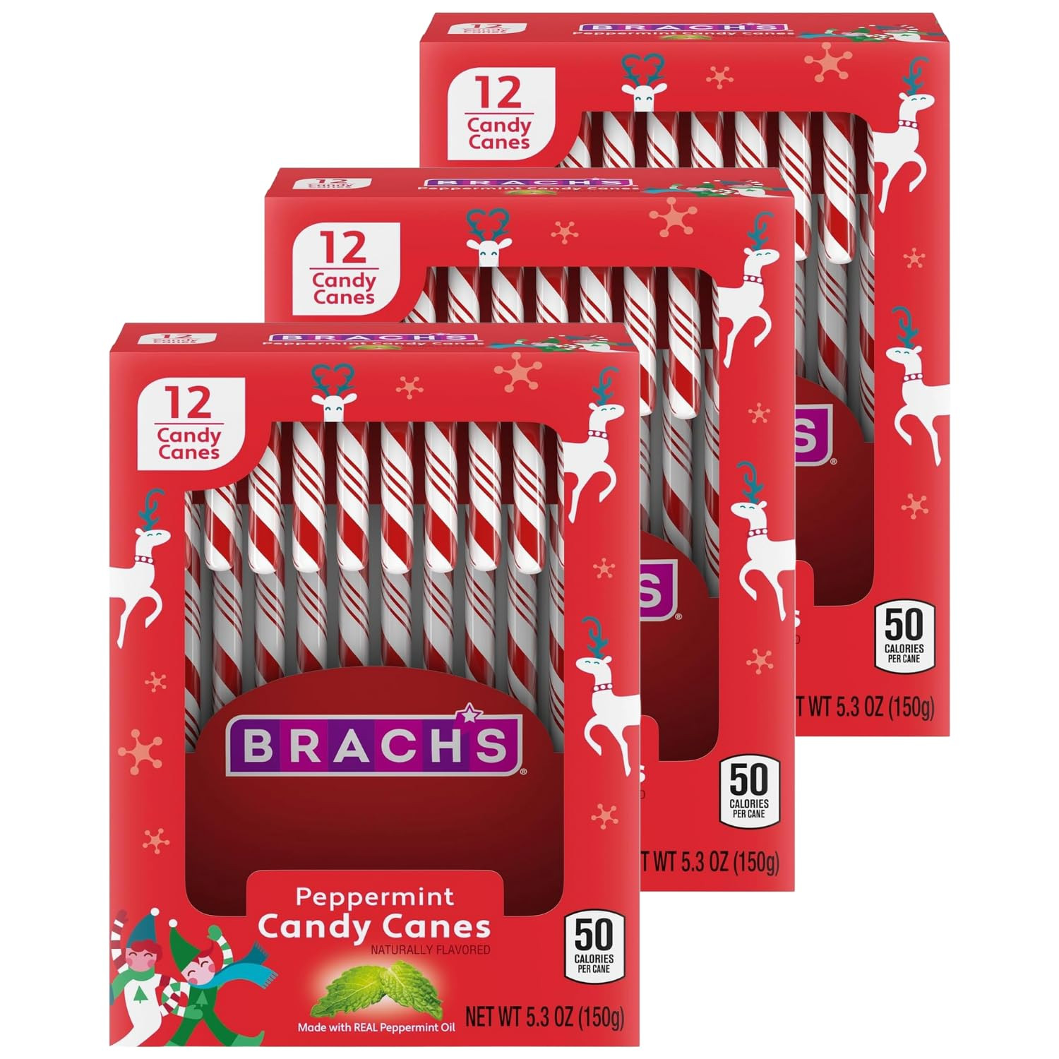 Brachscandy Canes Peppermint – Individually Wrapped Bulk Christmas Candy Canes –