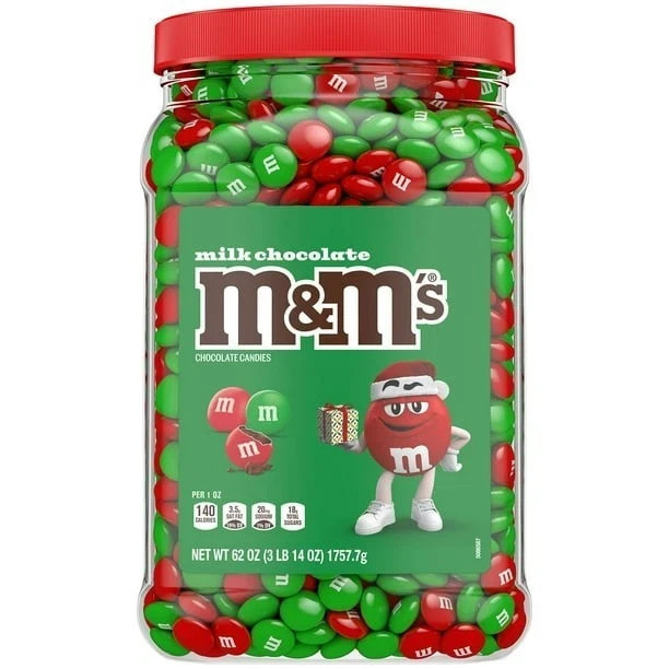 m&m’s MILK CHOCOLATE CHRISTMAS CANDY 62 OZ Pantry Jar ~ New, Red & Green Mix!🎄