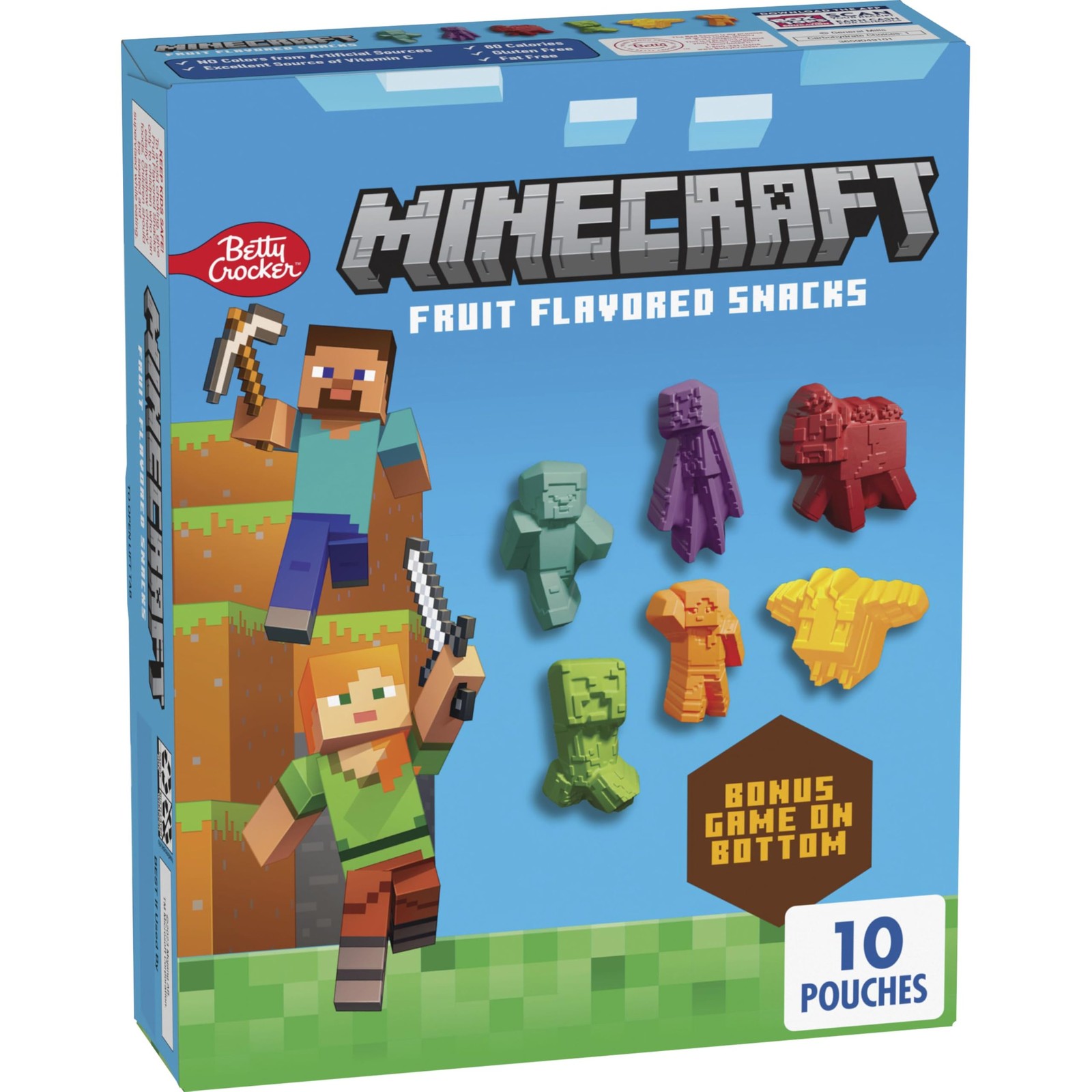 Minecraft Fruit Flavored Snacks, Fat Free and Gluten Free Snacks, 8 oz 10pk