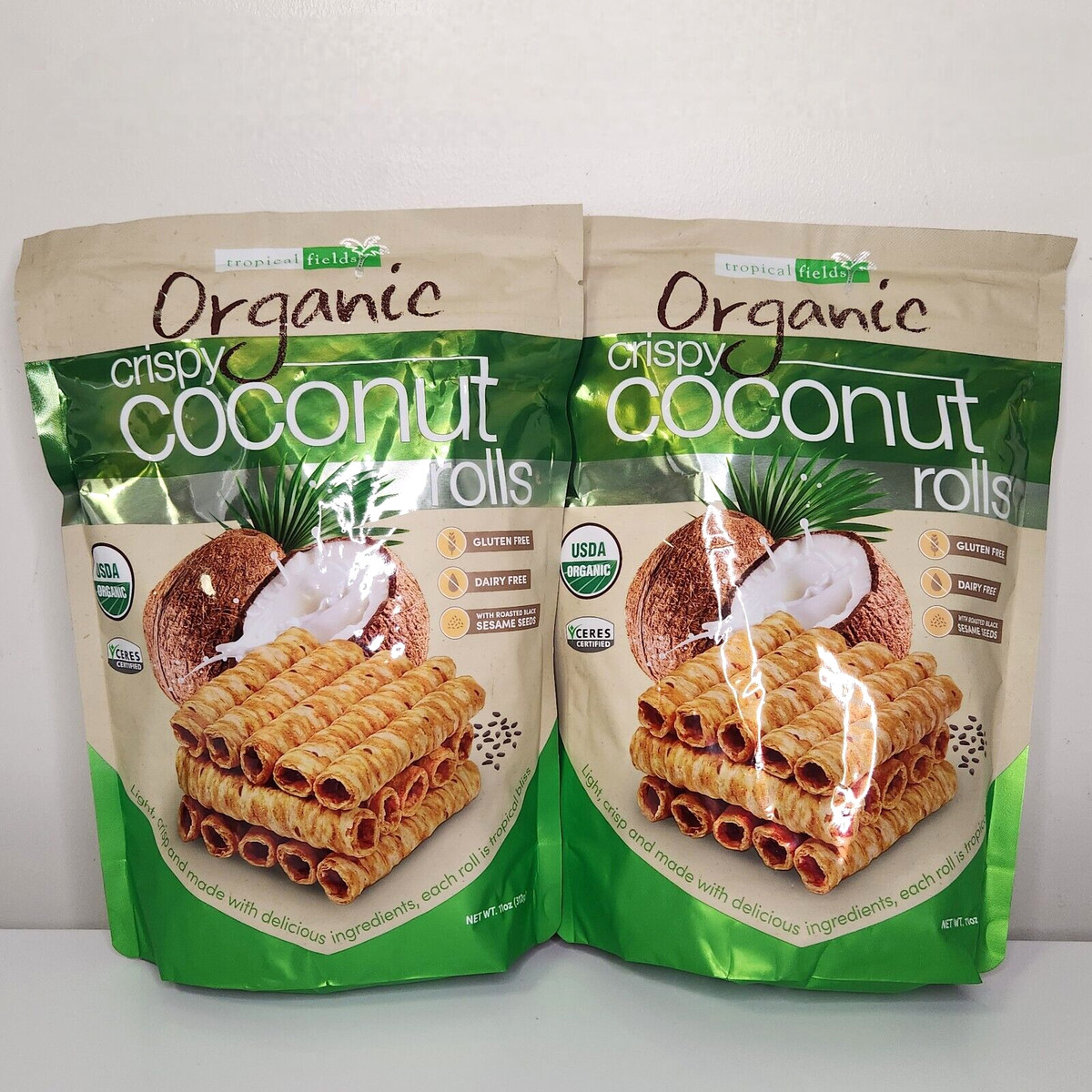 *2 Bags* Tropical Fields Organic Crispy Coconut Rolls 11 oz. Gluten & Dairy Free