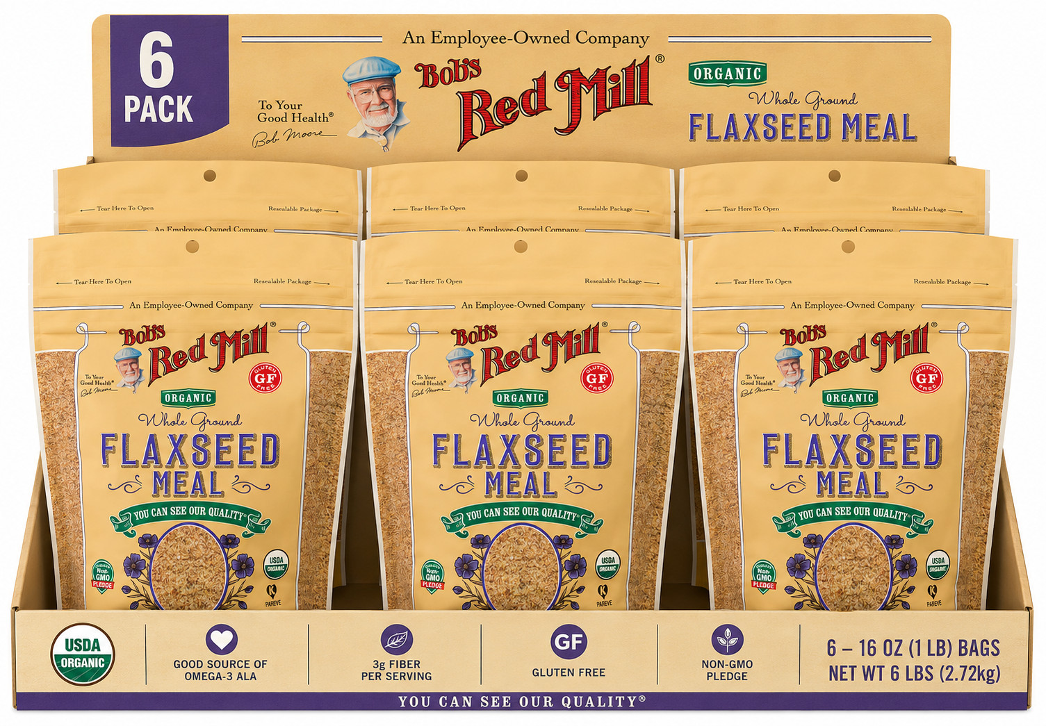 Bob s Red Mill Organic Whole Ground Flaxseed Meal 16 oz 453 g pack of 6
