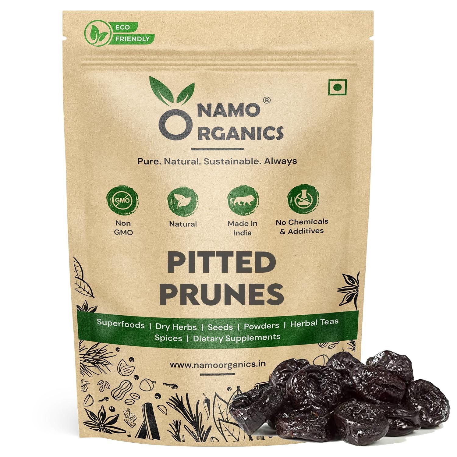 Namo Organics Seedless Dried Prunes 250g No Added Sugar Natural Fruit Snack
