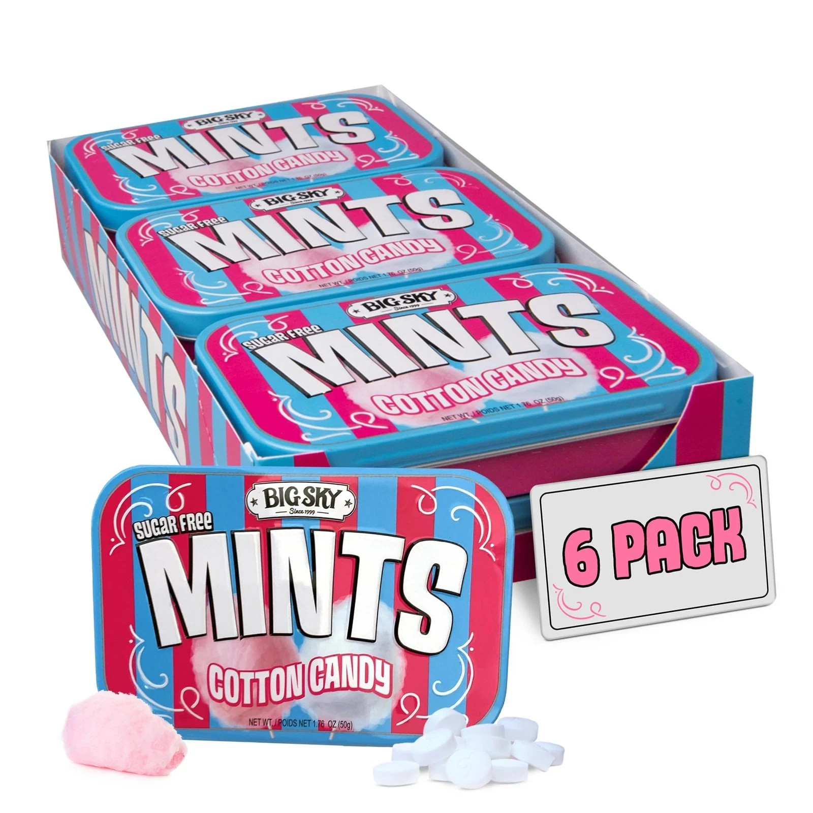 Sugar Free Cotton Candy Mints – 50 Count Tin (Pack of 6) | Kosher Certified, …