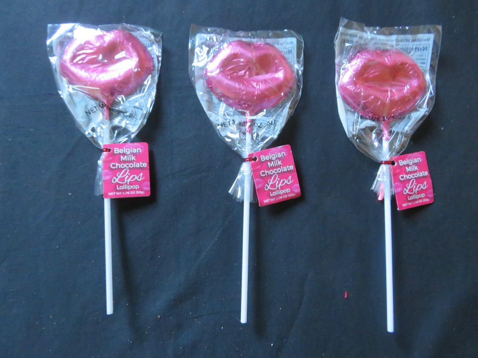 (3) Belgian Milk Chocolate Foiled Lips Pop Lollipop 1.76 Oz Each *D
