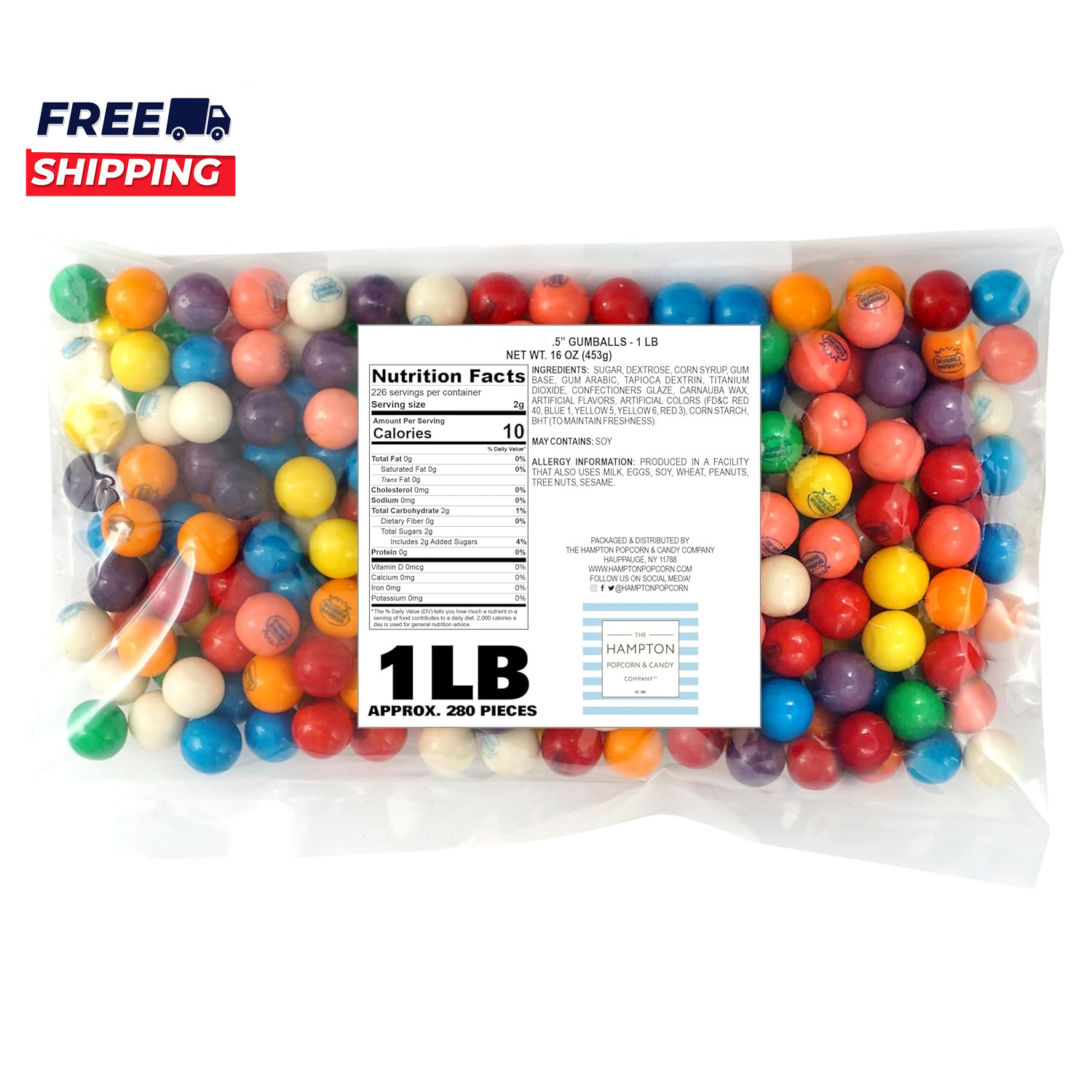 Gumballs for Gumball Machine 0.5 Inch Mini Gumballs Approx. 280 Pieces 1Lb Bulk