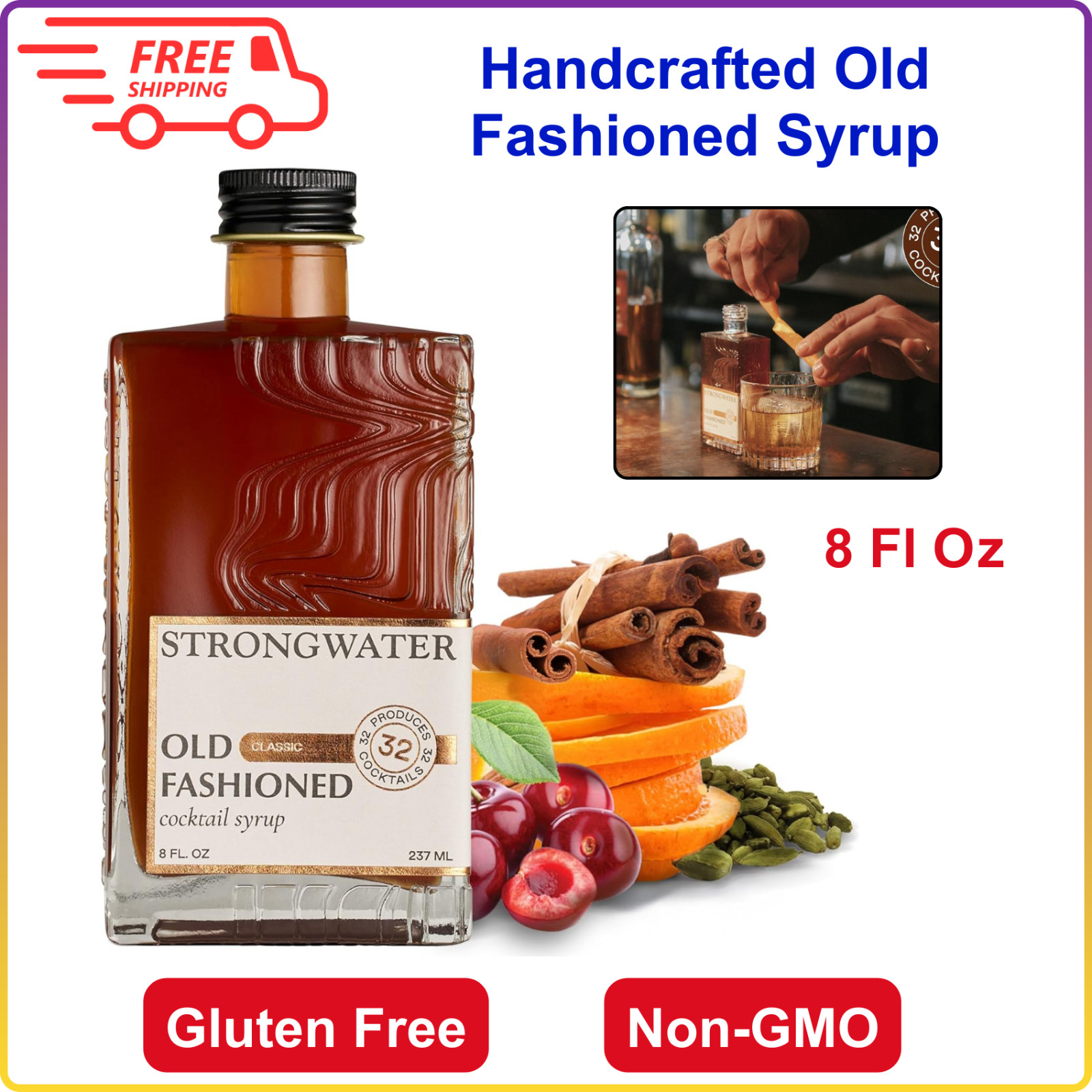 Old Fashioned Mix – Makes 32 Cocktails – Handcrafted Old Fashioned Syrup 1 Pack