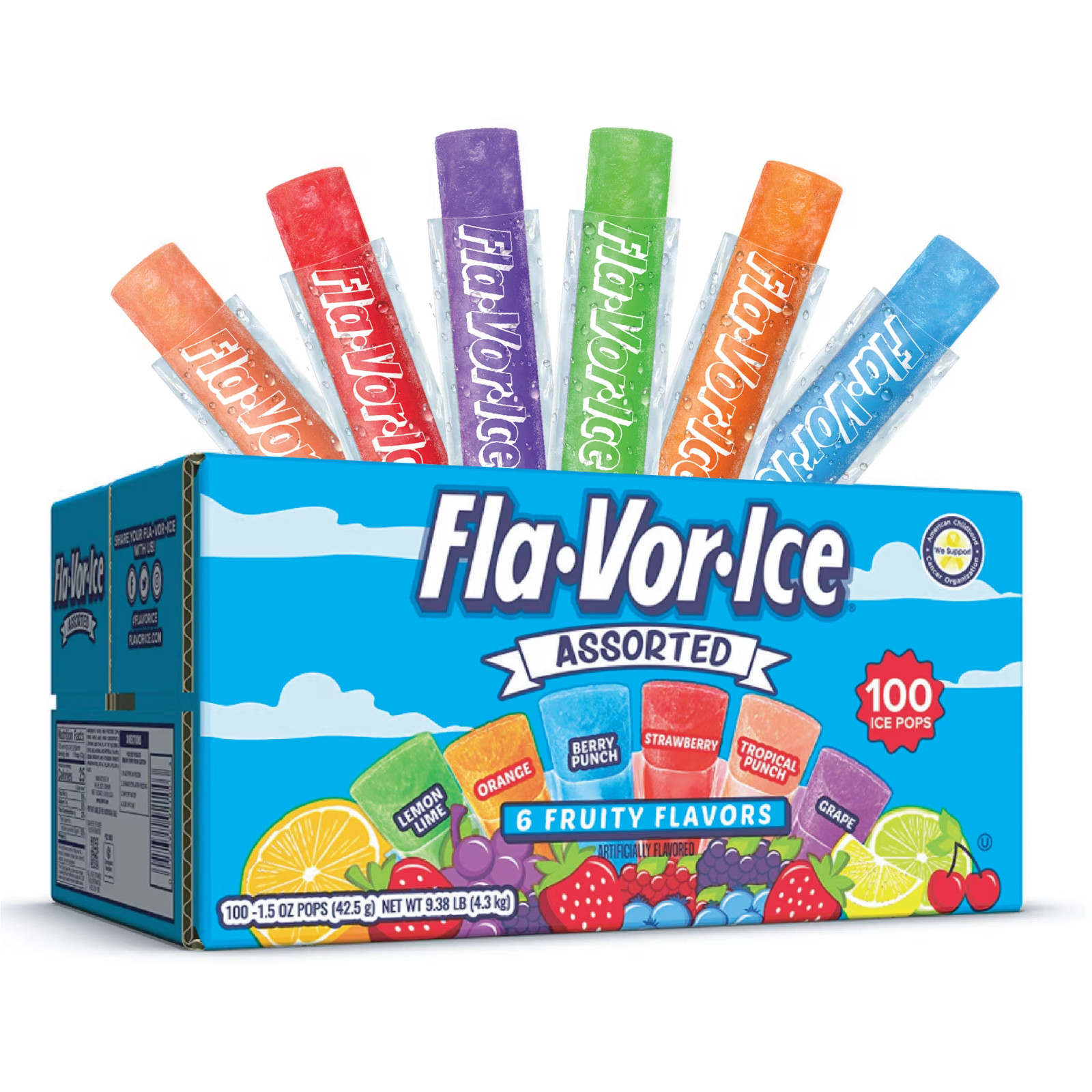 Fla-Vor-Ice Popsicle Variety Pack 100 Count 1.5oz Freezer Bars Assorted Flavors