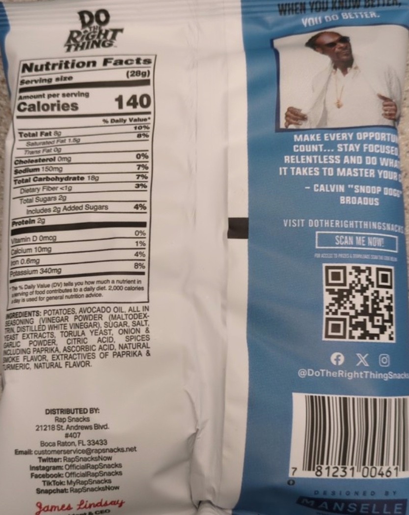 Rap Snacks Snoop Box Kettle Chips 36-Ct 1oz -Sour Cream Salt N Vinegar Mape BBQ