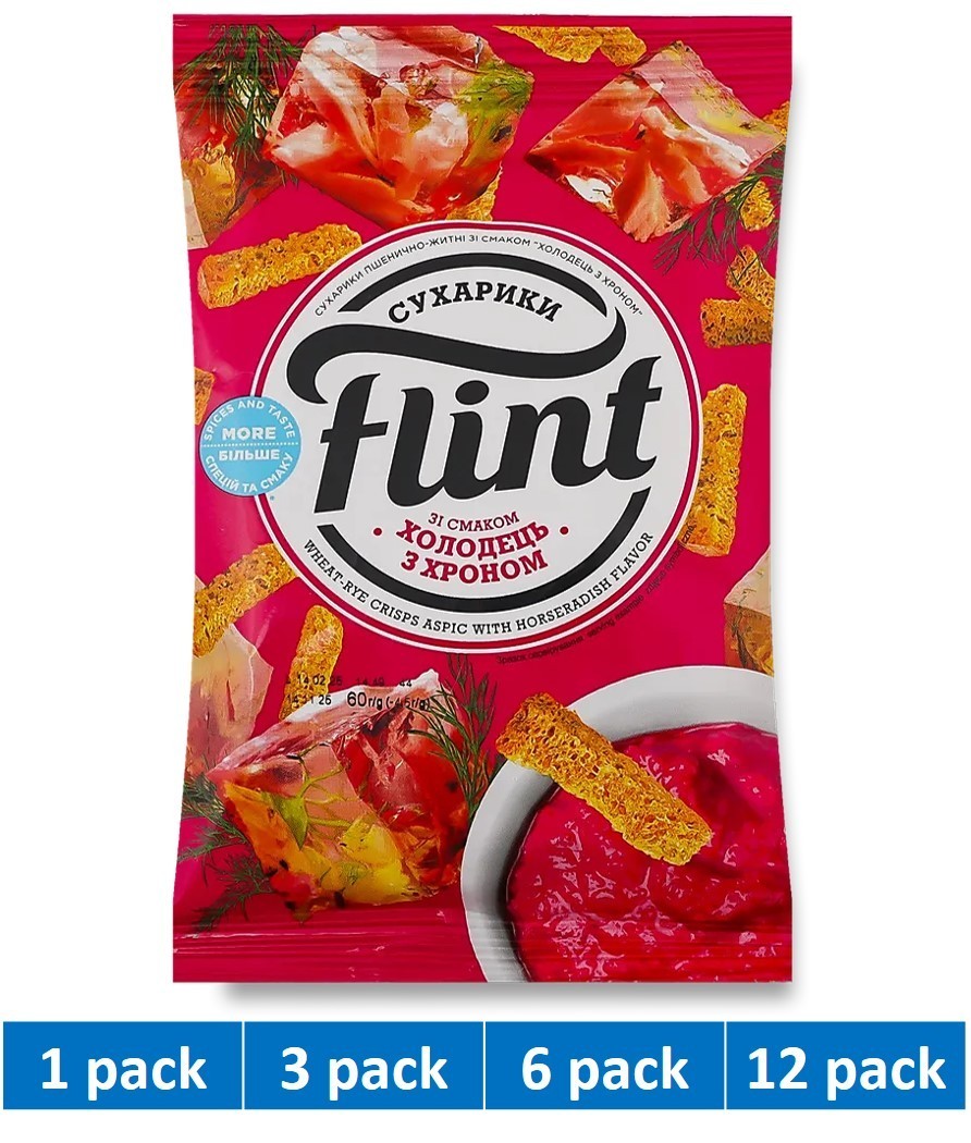 Flint Wheat-Rye Crunchy Croutons Aspic & Horseradish Flavor 60g / 2.1 oz Ukraine