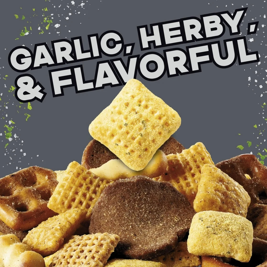 Chex Mix Bold Garlic and Herb Snack Mix, Snack Tub, 20 oz