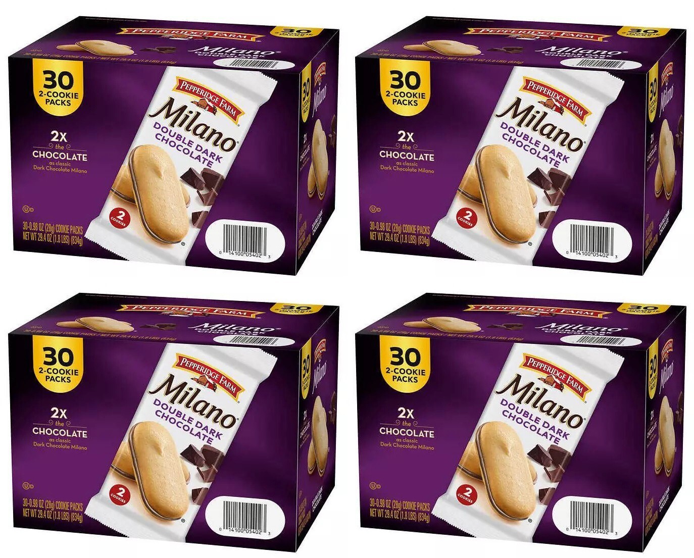 4 PACK Pepperidge Farm Milano DOUBLE DARK CHOCOLATE Cookies 30 count box