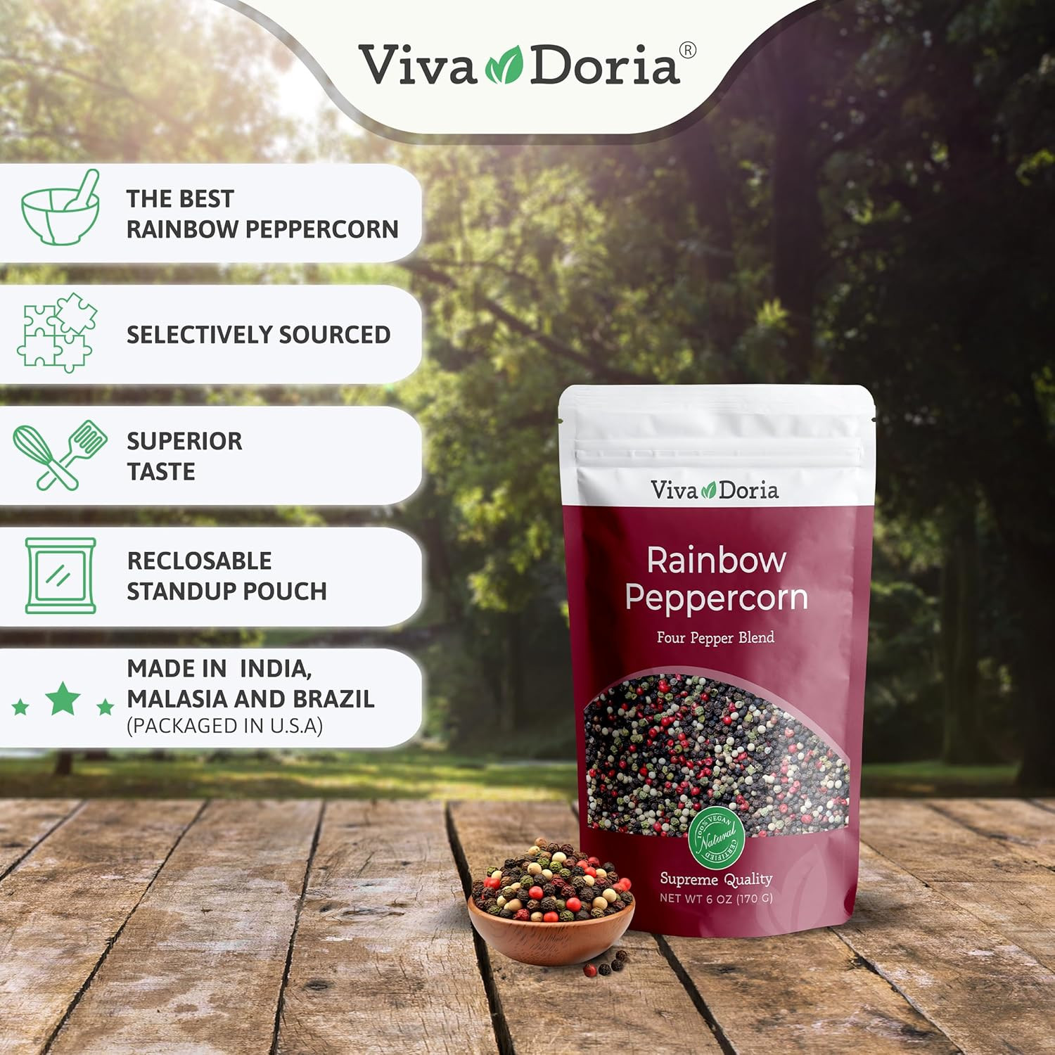 Rainbow Peppercorns – Four Peppercorn Blend, Whole Black, Green, Pink and White