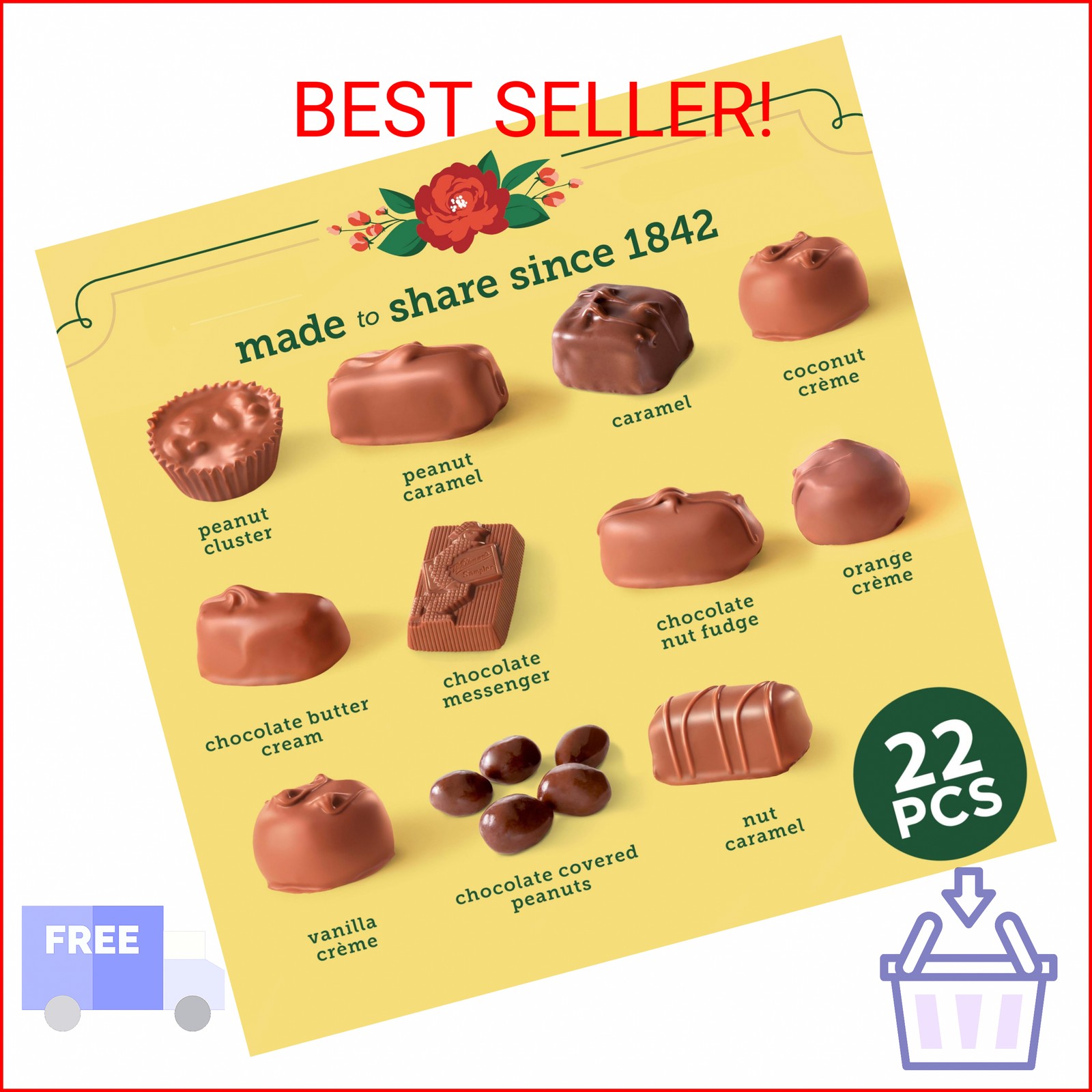 Whitman’s Sampler Mother’s Day Milk Chocolates Gift Box, 10 Ounce (22 Pieces)